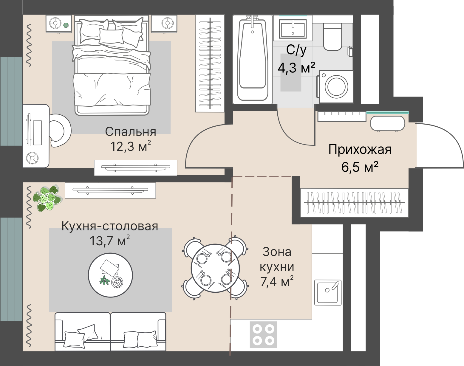 1 к. квартира, «Уралмаш_Дом №1» 1 этап строительства_секция  С1 очередь, пр-кт Космонавтов, д. 25(Уралмаш),  кв. 207, пд.1, эт. 19/29, 44,2 м², 9 569 000 ₽, 216 493 ₽/м²