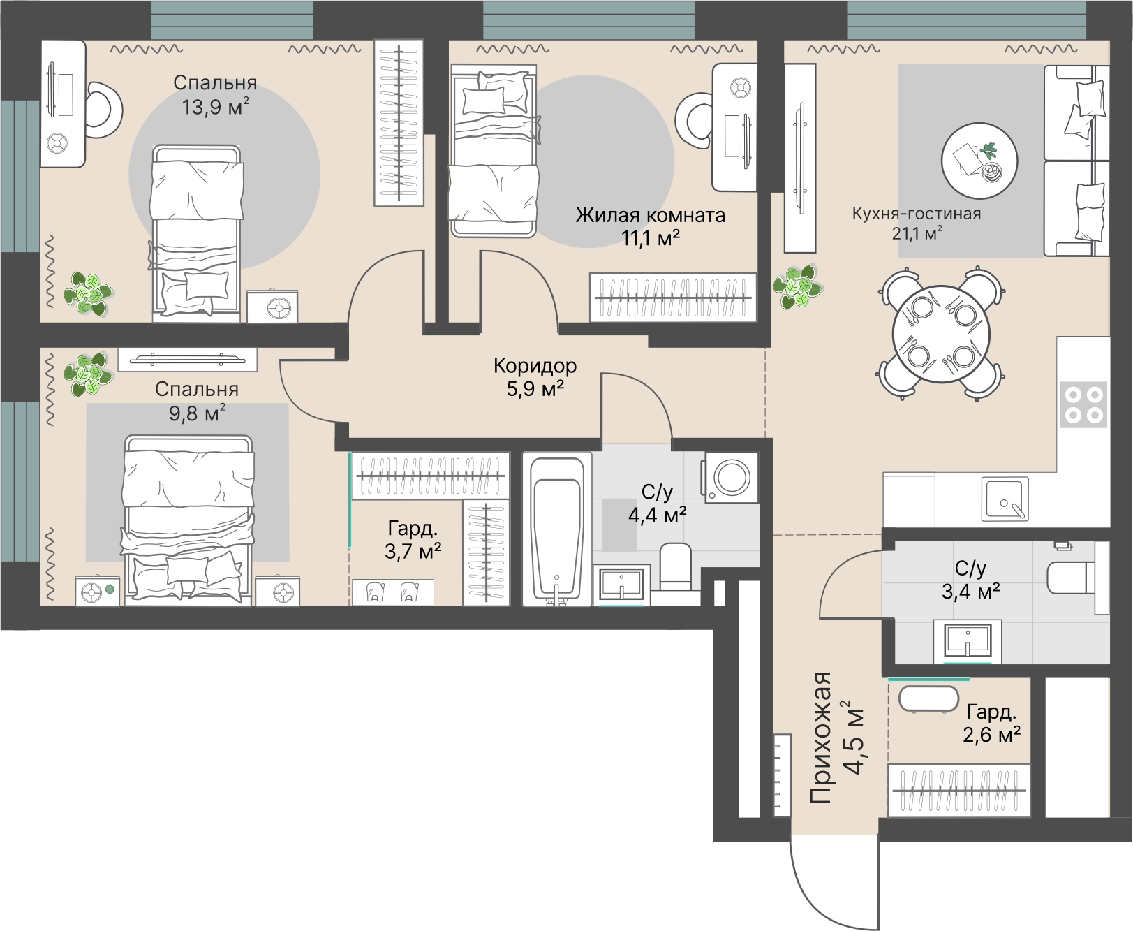 3 к. квартира, «Уралмаш_Дом №1» 1 этап строительства_секция  С1 очередь, пр-кт Космонавтов, д. 25(Уралмаш),  кв. 238, пд.1, эт. 21/29, 80,4 м², 15 317 000 ₽, 190 510 ₽/м²
