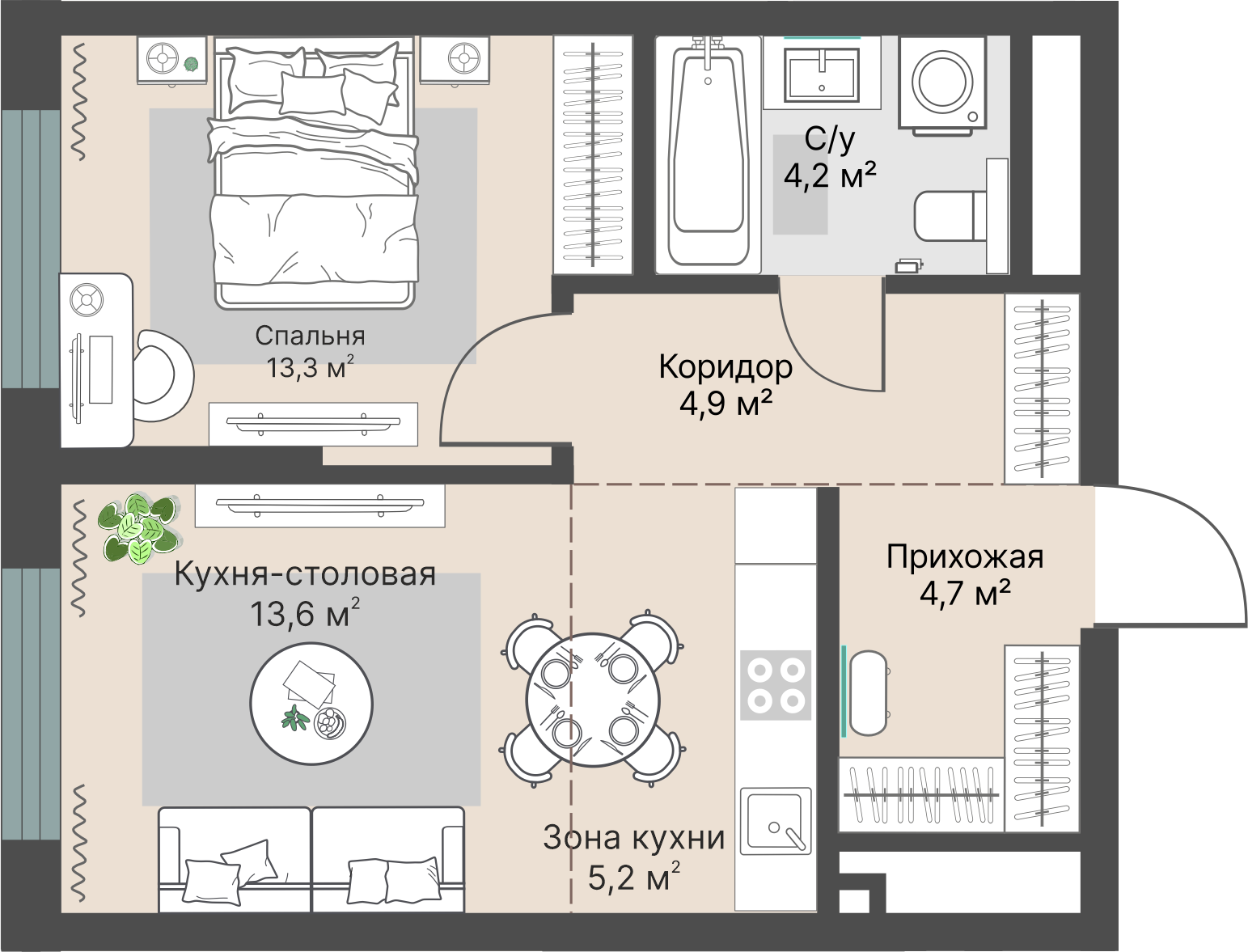 1 к. квартира, «Уралмаш_Дом №1» 1 этап строительства_секция  С1 очередь, пр-кт Космонавтов, д. 25(Уралмаш),  кв. 224, пд.1, эт. 20/29, 45,9 м², 9 652 000 ₽, 210 283 ₽/м²