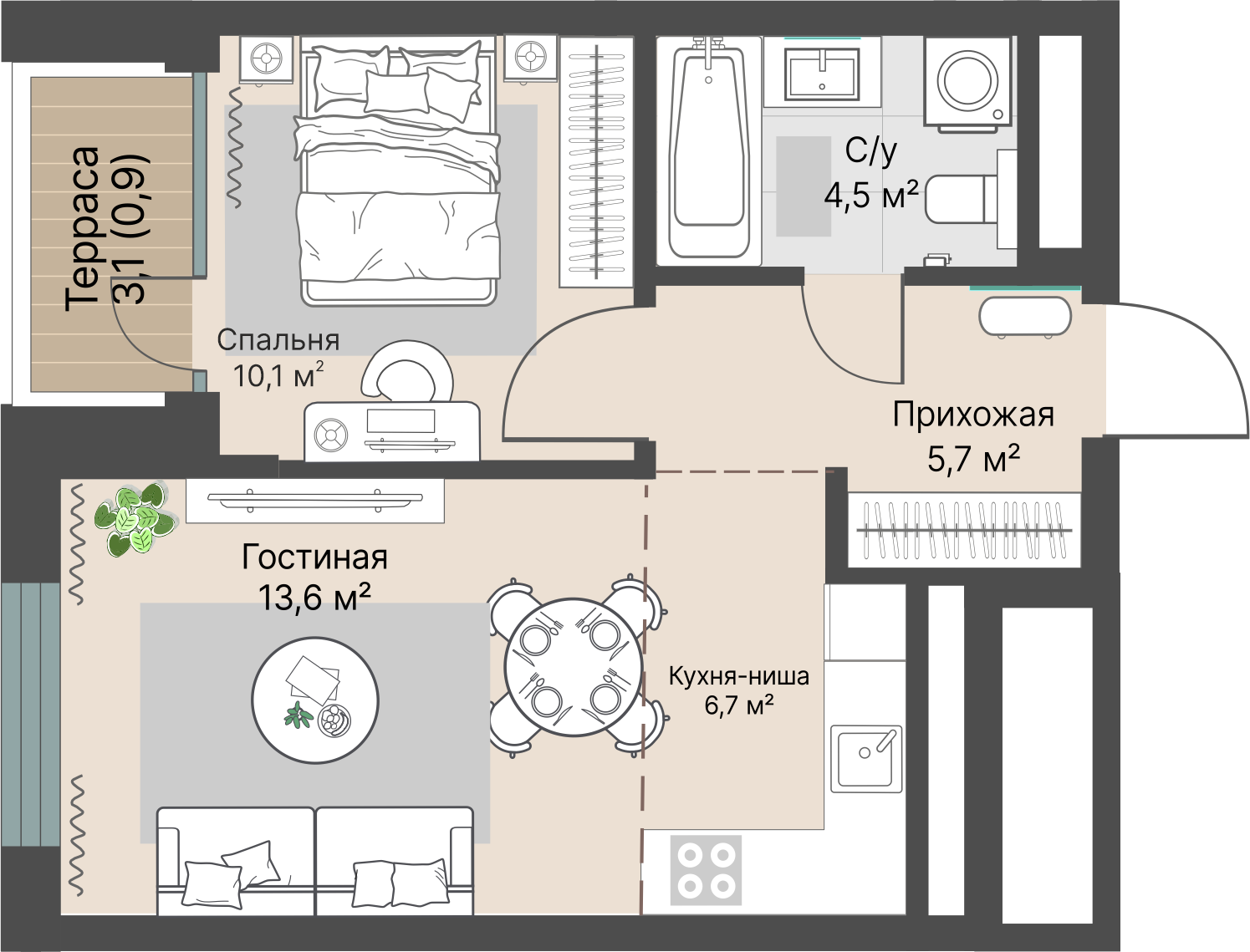 2 к. квартира, «Уралмаш_Дом №1» 1 этап строительства_секция  С1 очередь, пр-кт Космонавтов, д. 25(Уралмаш),  кв. 101, пд.1, эт. 11/29, 41,5 м², 9 395 000 ₽, 226 386 ₽/м²
