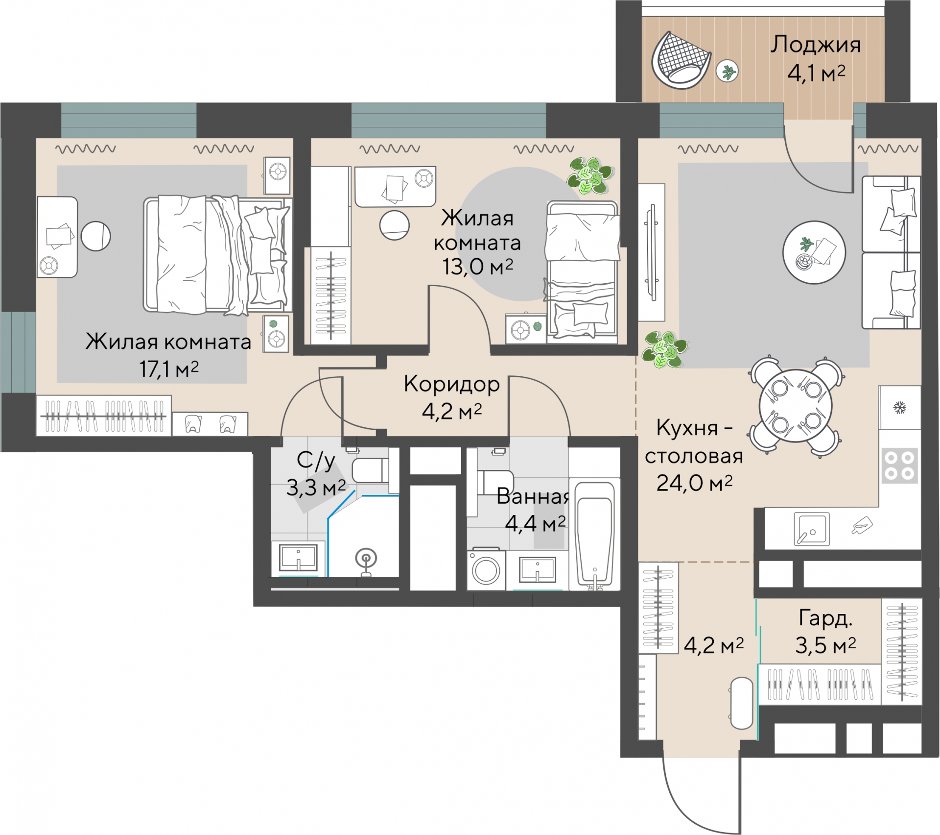 2 к. квартира, ЖК «Изумрудный бор» 6 квартал_1 строительства_подэтап 1.2 очередь, пр-кт Космонавтов, д. 108,  кв. 119, пд.1, эт. 15/29, 75,8 м², 11 117 000 ₽, 146 662 ₽/м²