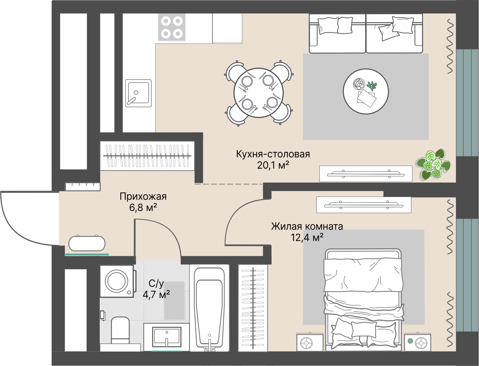 1 к. квартира, «Уралмаш_Дом №1» 1 этап строительства_секция  С1 очередь, пр-кт Космонавтов, д. 25(Уралмаш),  кв. 123, пд.1, эт. 13/29, 44 м², 9 280 000 ₽, 210 909 ₽/м²