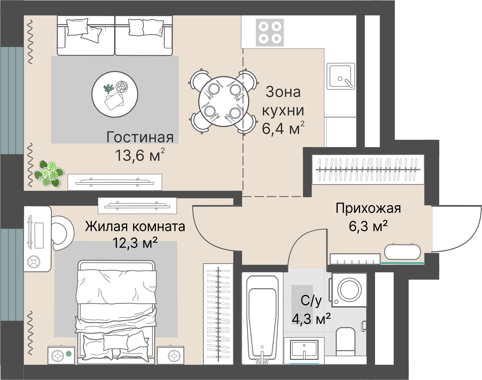 1 к. квартира, «Уралмаш_Дом №1» 1 этап строительства_секция  С1 очередь, пр-кт Космонавтов, д. 25(Уралмаш),  кв. 102, пд.1, эт. 11/29, 42,8 м², 8 780 000 ₽, 205 140 ₽/м²