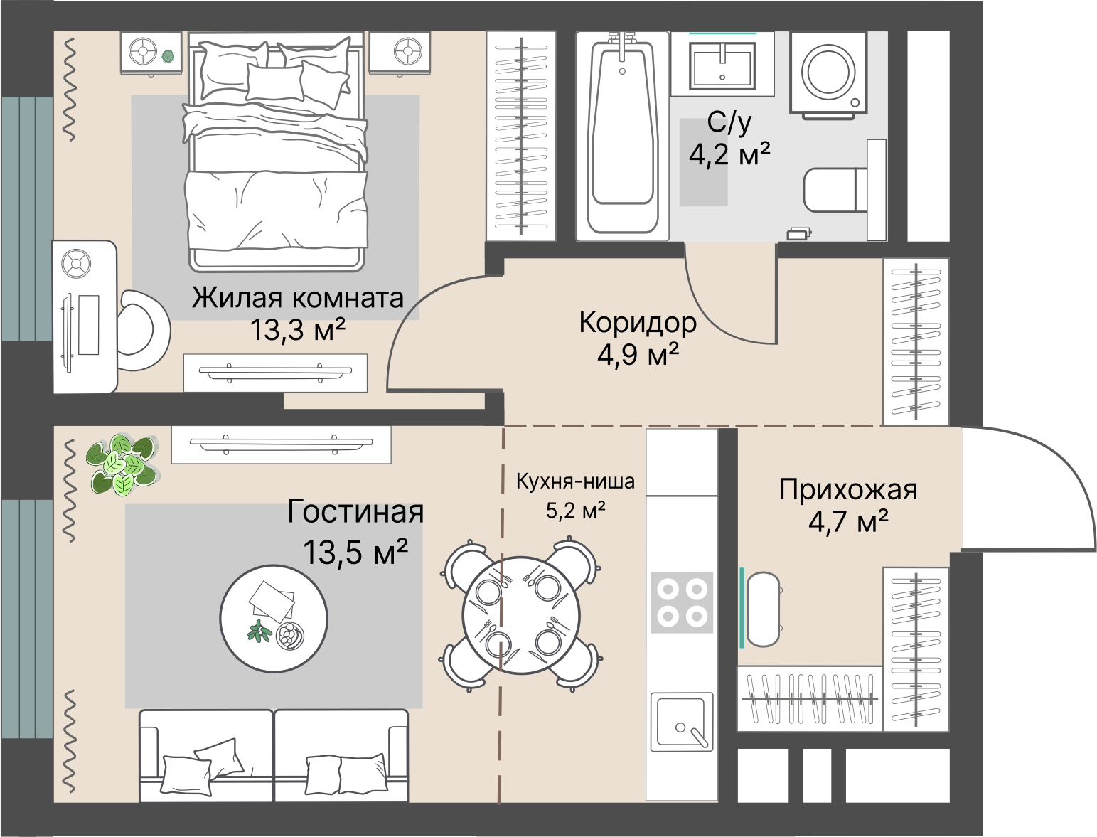 1 к. квартира, «Уралмаш_Дом №1» 1 этап строительства_секция  С1 очередь, пр-кт Космонавтов, д. 25(Уралмаш),  кв. 89, пд.1, эт. 10/29, 45,8 м², 9 060 000 ₽, 197 817 ₽/м²