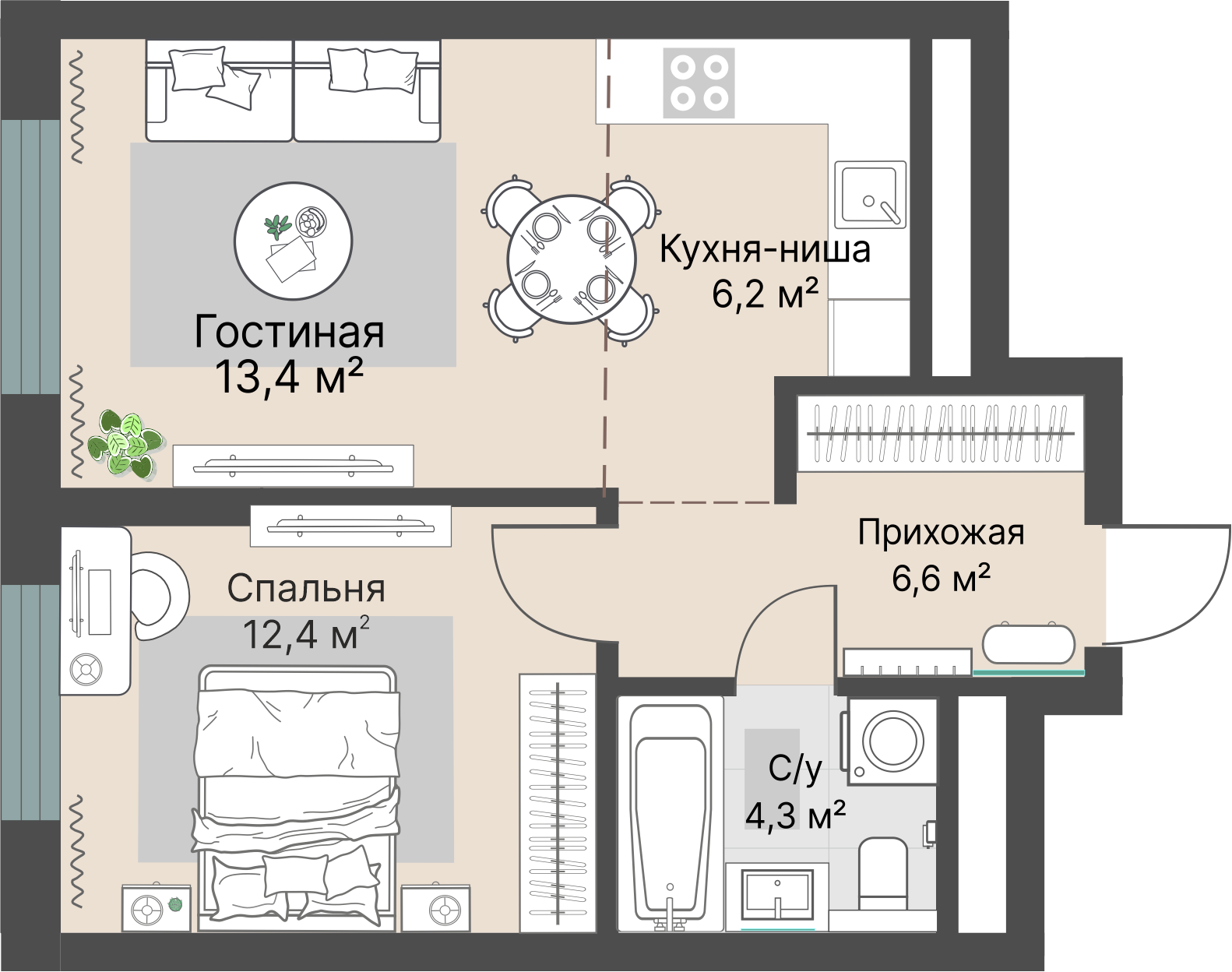2 к. квартира, «Уралмаш_Дом №1» 1 этап строительства_секция  С1 очередь, пр-кт Космонавтов, д. 25(Уралмаш),  кв. 86, пд.1, эт. 10/29, 42,9 м², 9 147 000 ₽, 213 217 ₽/м²