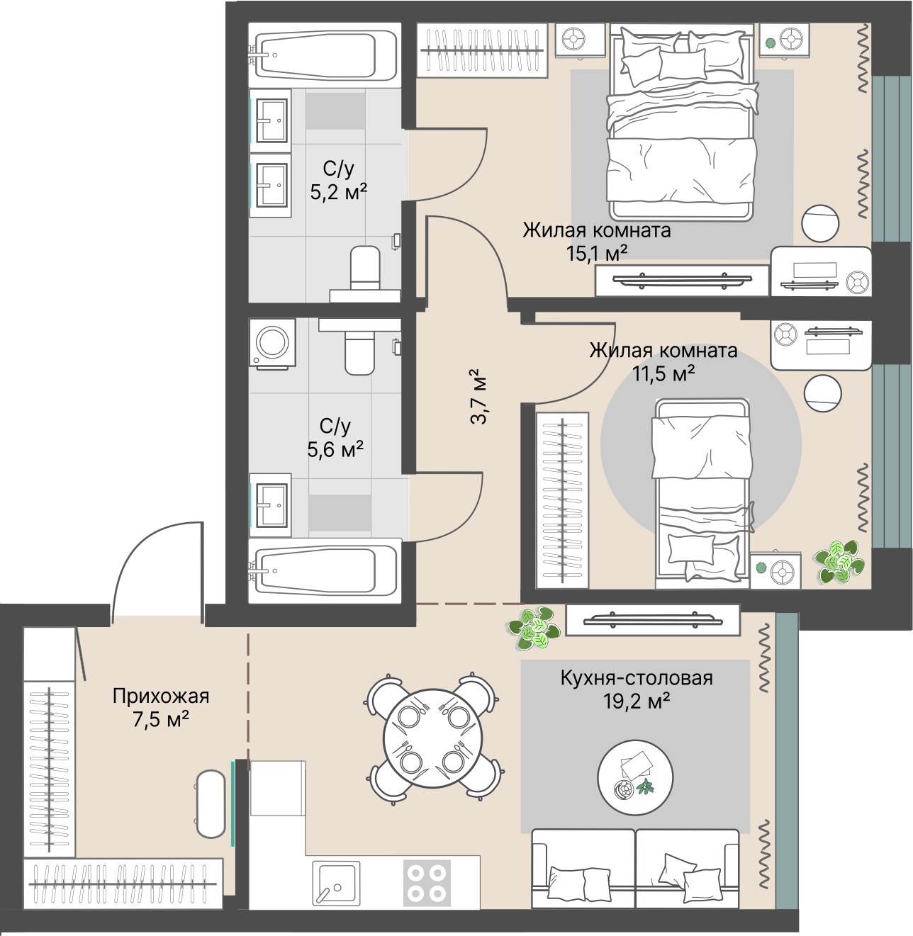 2 к. квартира, «Уралмаш_Дом №1» 1 этап строительства_секция  С1 очередь, пр-кт Космонавтов, д. 25(Уралмаш),  кв. 1, пд.1, эт. 3/29, 67,8 м², 12 240 000 ₽, 180 531 ₽/м²