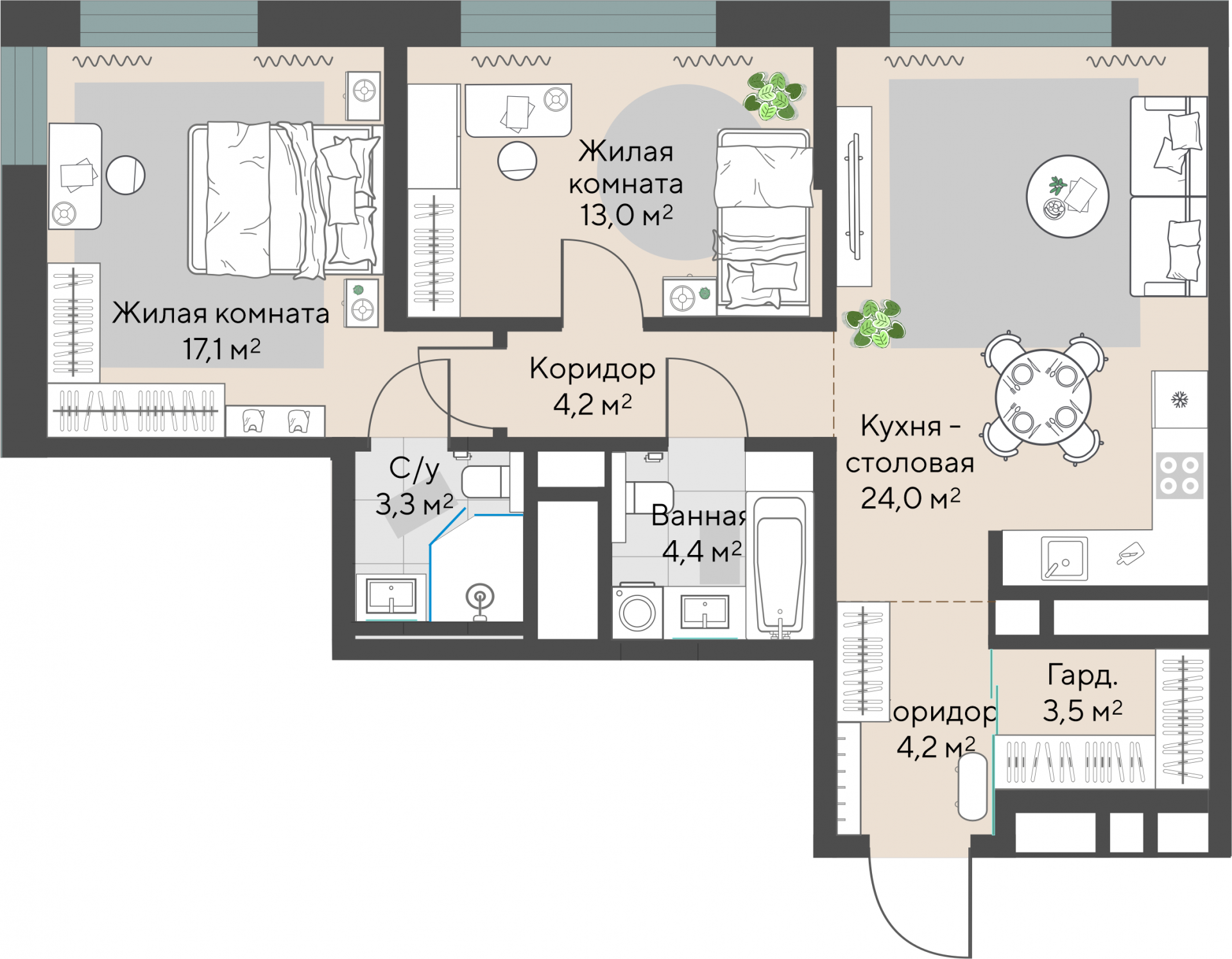 2 к. квартира, ЖК «Изумрудный бор» 6 квартал_1 строительства_подэтап 1.2 очередь, пр-кт Космонавтов, д. 108,  кв. 47, пд.1, эт. 7/29, 73,7 м², 10 292 000 ₽, 139 647 ₽/м²
