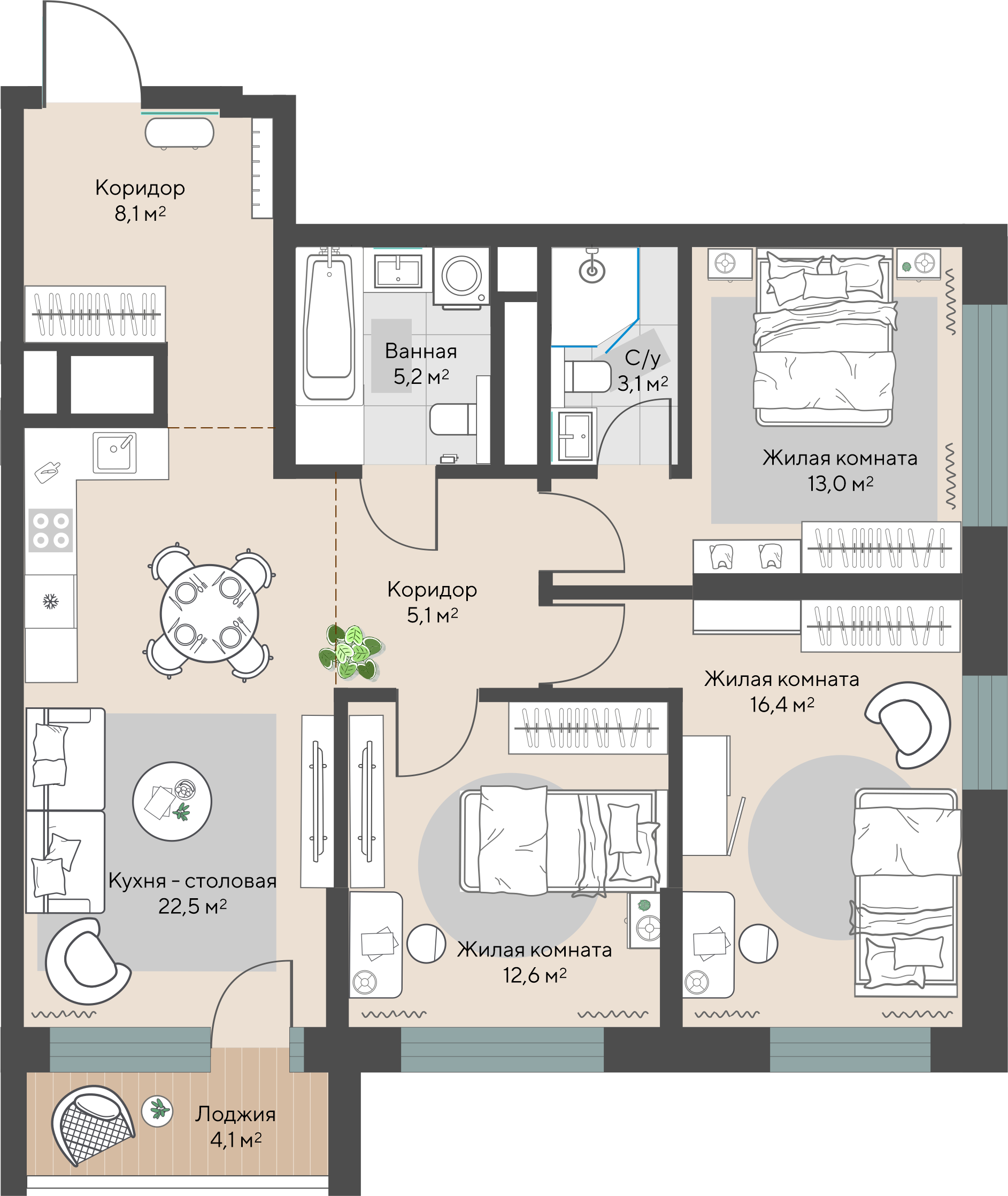 3 к. квартира, ЖК «Изумрудный бор» 6 квартал_1 строительства_подэтап 1.2 очередь, пр-кт Космонавтов, д. 108,  кв. 25, пд.1, эт. 5/29, 88,1 м², 13 328 000 ₽, 151 283 ₽/м²