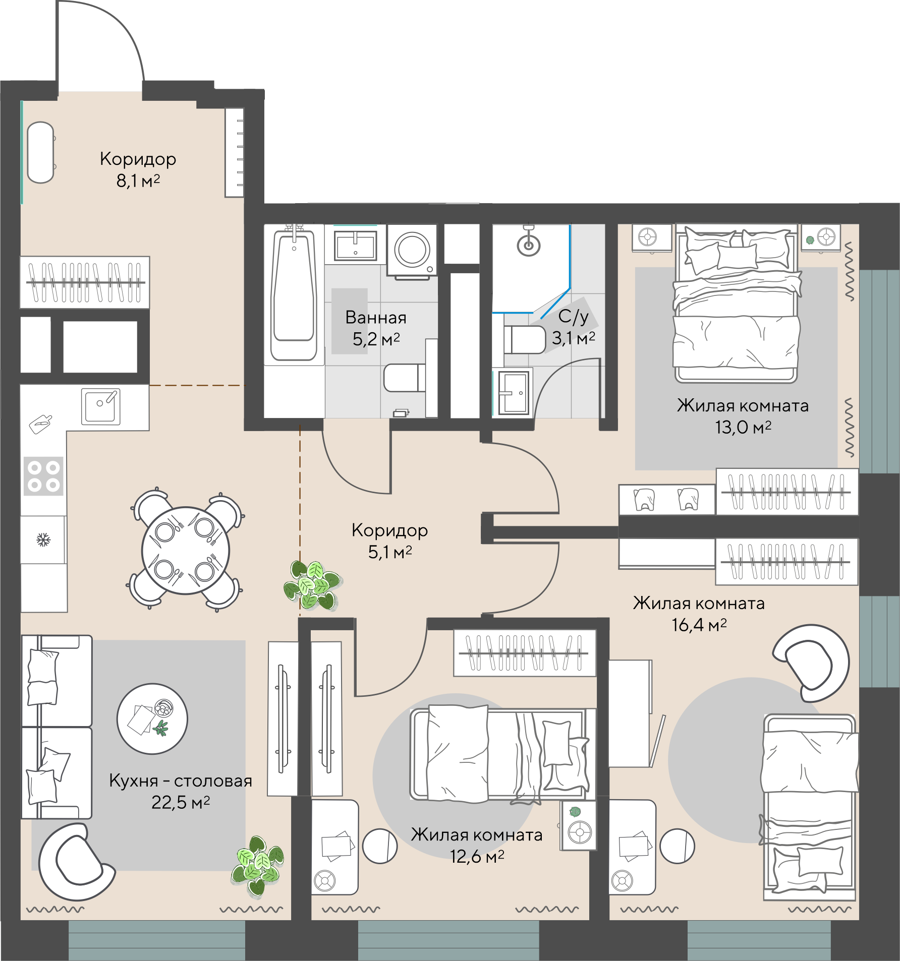 3 к. квартира, ЖК «Изумрудный бор» 6 квартал_1 строительства_подэтап 1.2 очередь, пр-кт Космонавтов, д. 108,  кв. 114, пд.1, эт. 15/29, 86 м², 12 586 000 ₽, 146 349 ₽/м²