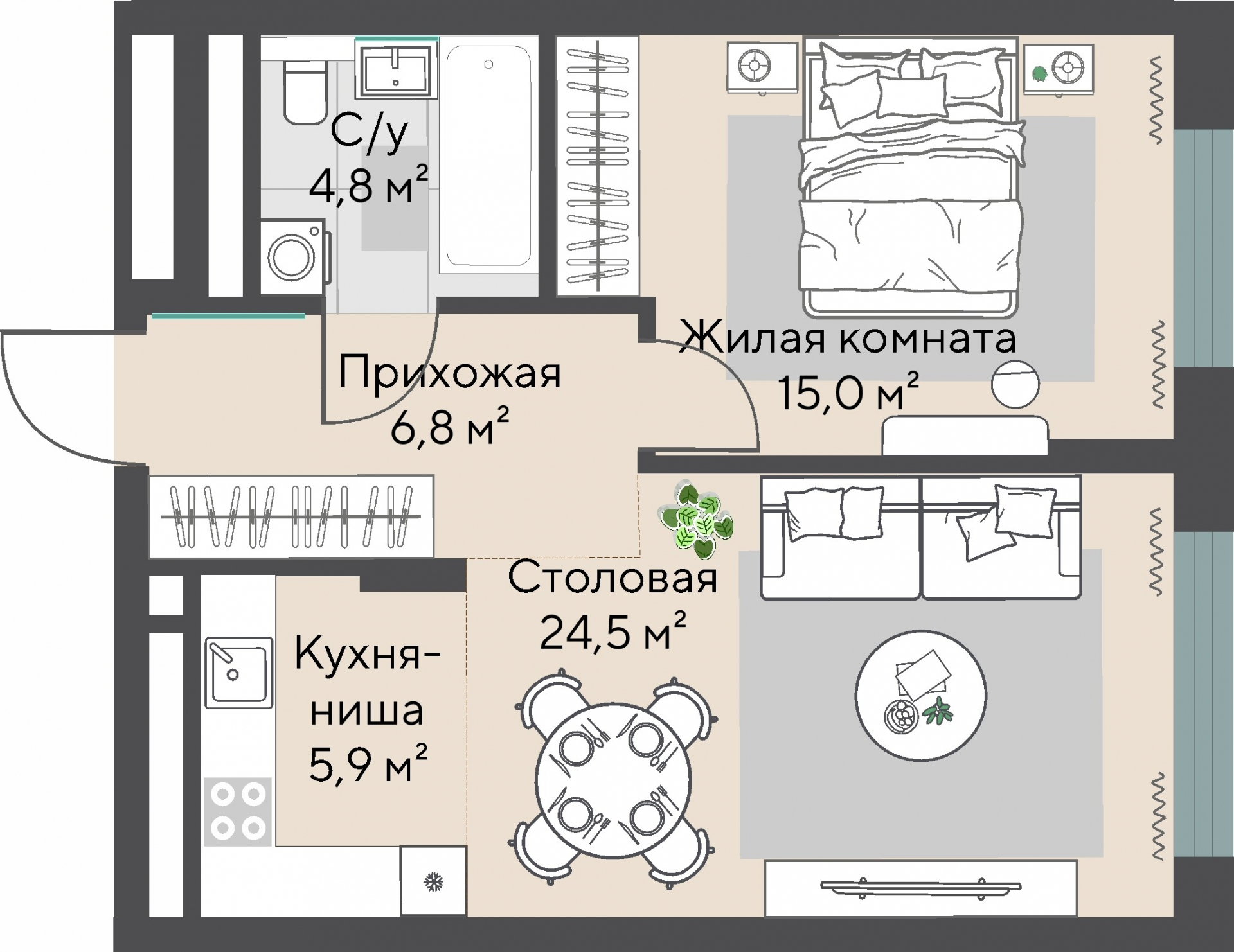 1 к. квартира, ЖК «Никольский» 2 очередь, ул. Белинского, д. 101/1,  кв. К3-11-7, пд.3, эт. 11/27, 51,1 м², 14 171 000 ₽, 277 319 ₽/м²