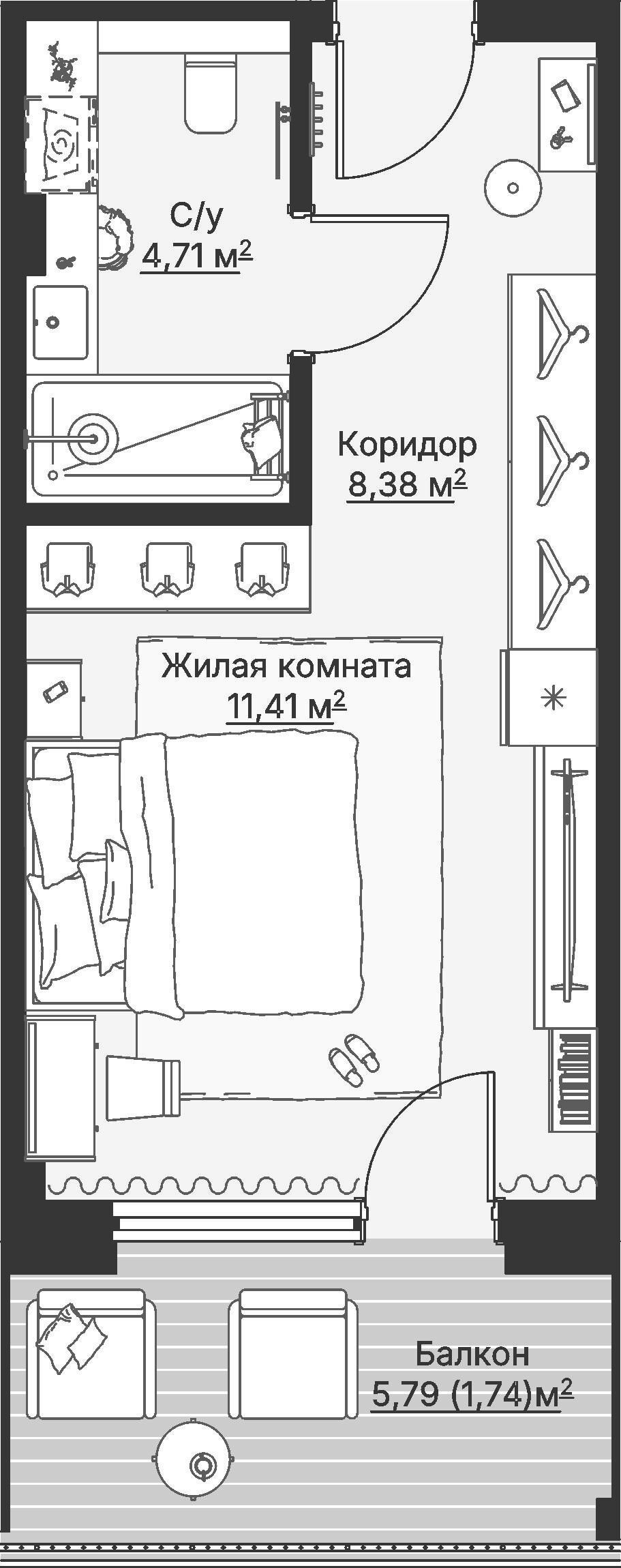 1 к. квартира (гостиничный номер), отель Шермонт 3 очередь, ул. Весенняя,  кв. 909, пд.1, эт. 9/12, 26,33 м², 11 731 000 ₽, 445 537 ₽/м²