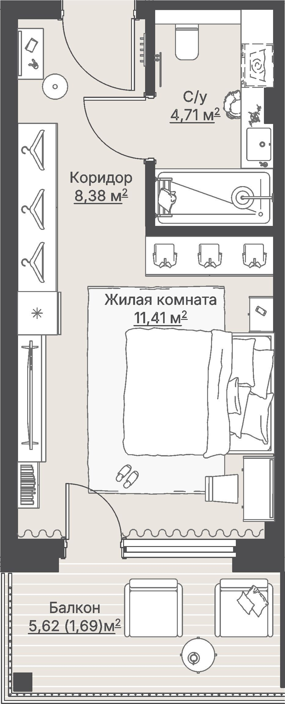 1 к. квартира (гостиничный номер), отель Шермонт 3 очередь, ул. Весенняя,  кв. 412, пд.1, эт. 4/12, 26,33 м², 11 300 000 ₽, 429 168 ₽/м²