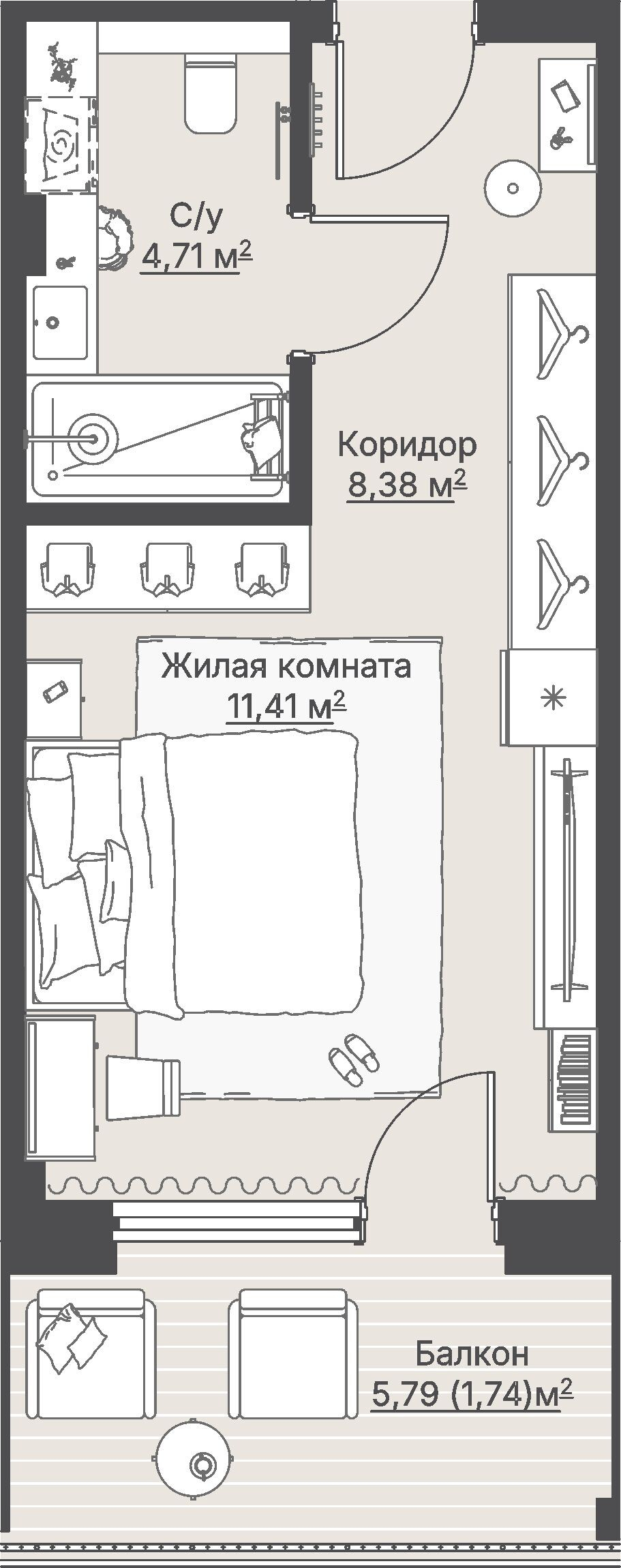 1 к. квартира (гостиничный номер), отель Шермонт 3 очередь, ул. Весенняя,  кв. 709, пд.1, эт. 7/12, 26,33 м², 11 583 000 ₽, 439 916 ₽/м²