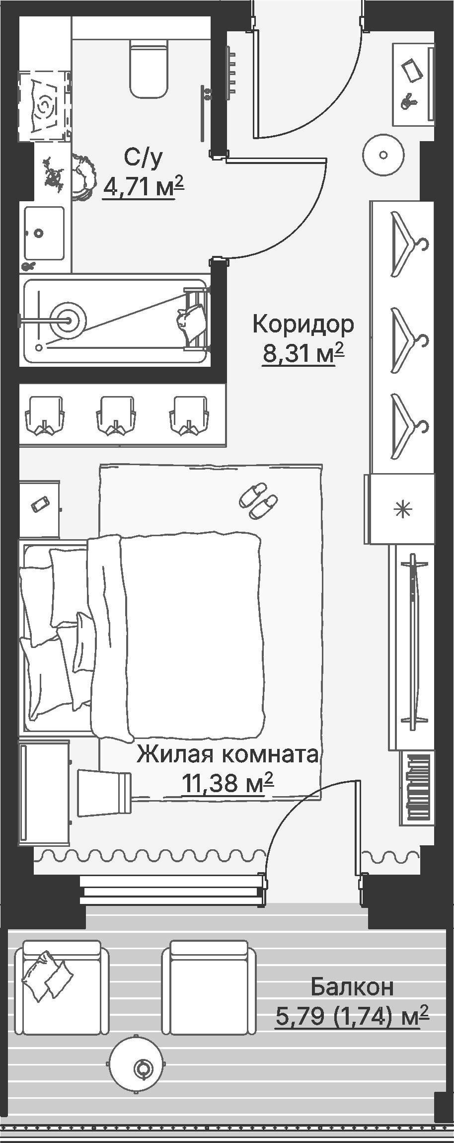 1 к. квартира (гостиничный номер), отель Шермонт 3 очередь, ул. Весенняя,  кв. 617, пд.1, эт. 6/12, 26,23 м², 11 519 000 ₽, 439 154 ₽/м²