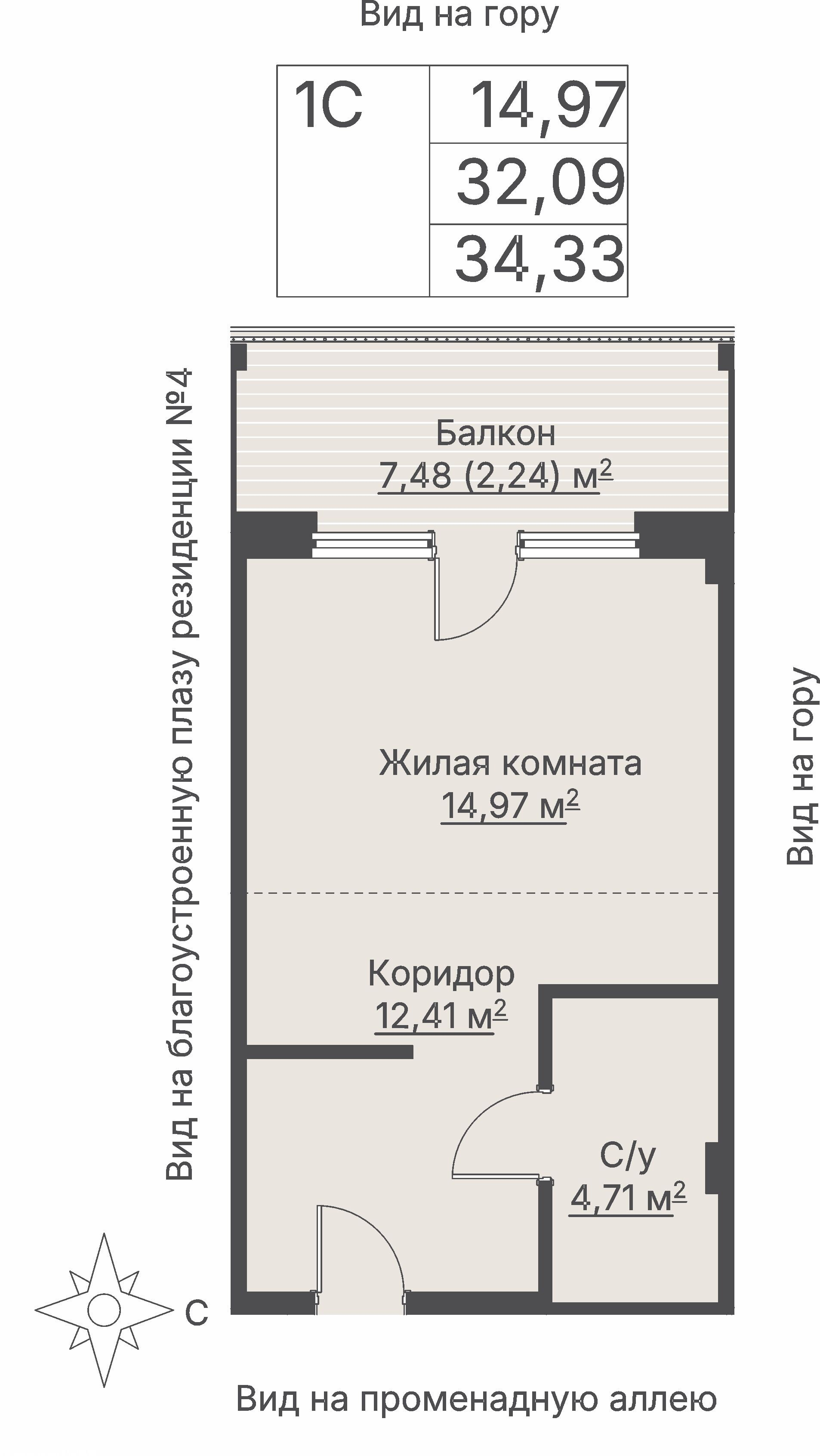 1 к. квартира, отель Шермонт 3 очередь, ул. Весенняя,  кв. 506, пд.1, эт. 5/12, 34,7 м², 15 507 000 ₽, 446 888 ₽/м²