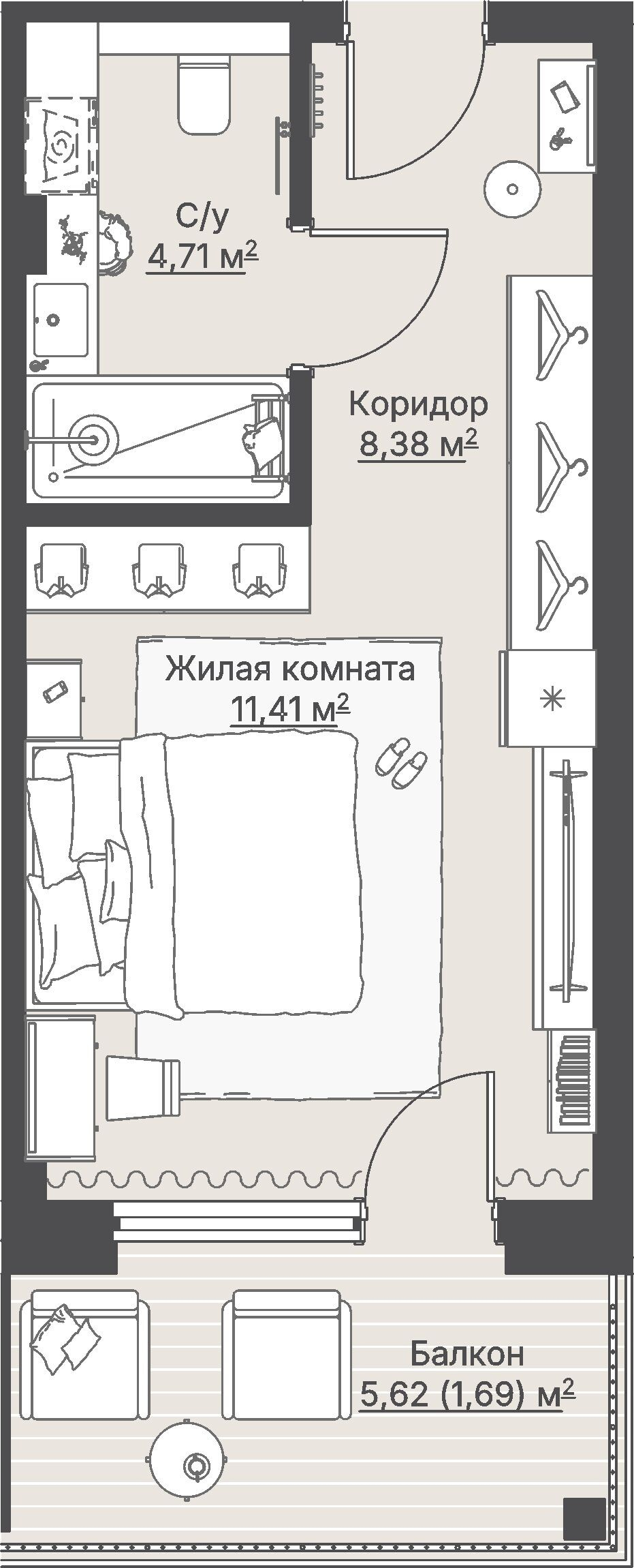 1 к. квартира (гостиничный номер), отель Шермонт 3 очередь, ул. Весенняя,  кв. 815, пд.1, эт. 8/12, 26,33 м², 11 657 000 ₽, 442 727 ₽/м²