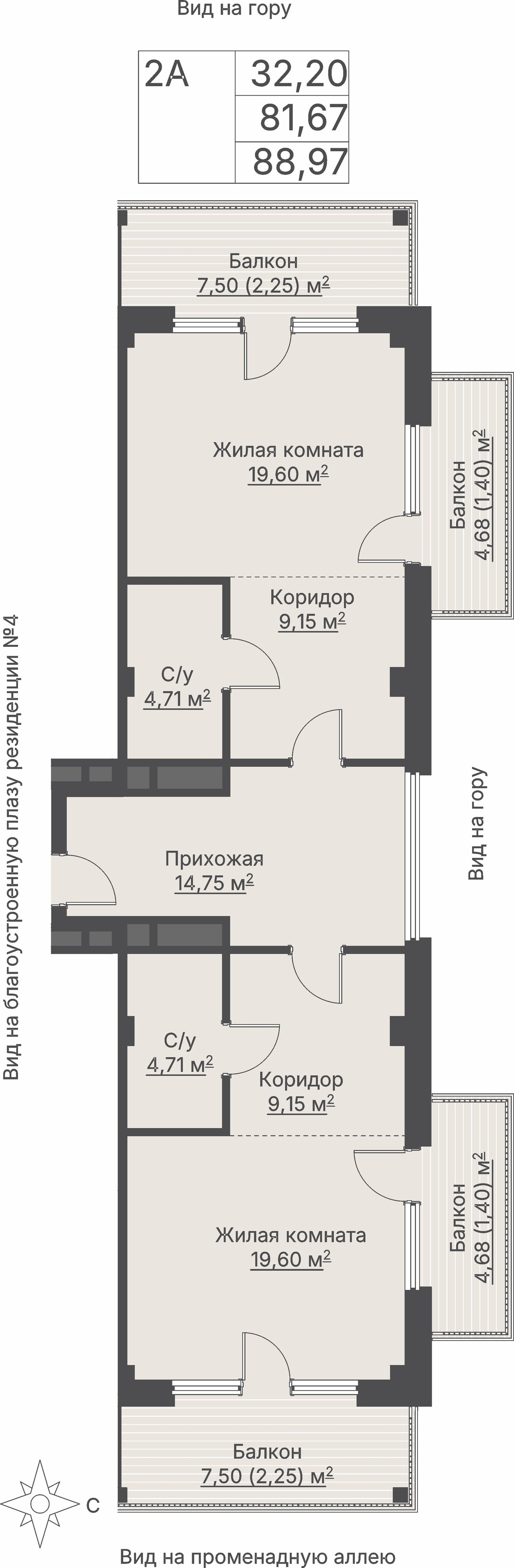 2 к. квартира (гостиничный номер), отель Шермонт 3 очередь, ул. Весенняя,  кв. 607, пд.1, эт. 6/12, 89,7 м², 33 755 000 ₽, 376 310 ₽/м²