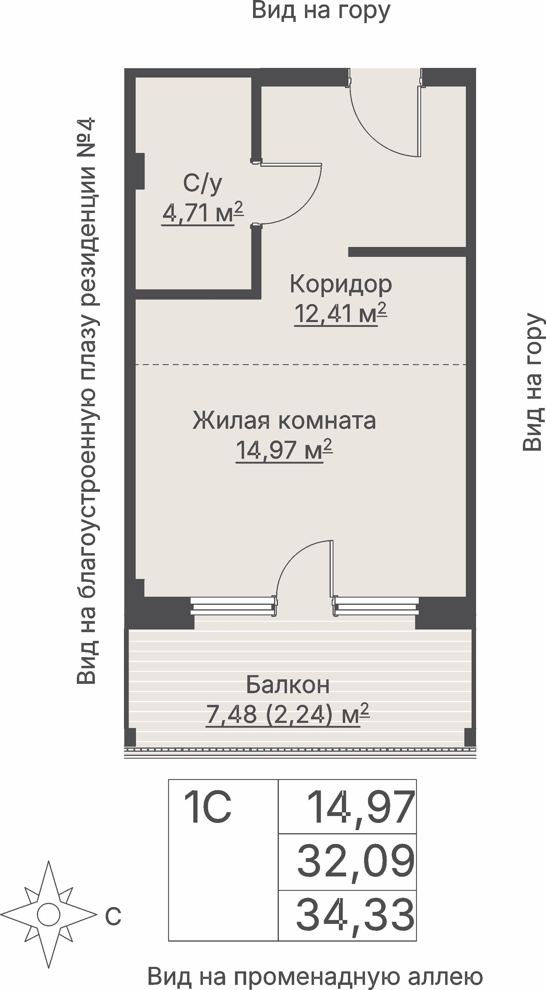 1 к. квартира (гостиничный номер), отель Шермонт 3 очередь, ул. Весенняя,  кв. 719, пд.1, эт. 7/12, 34,7 м², 14 179 000 ₽, 408 617 ₽/м²