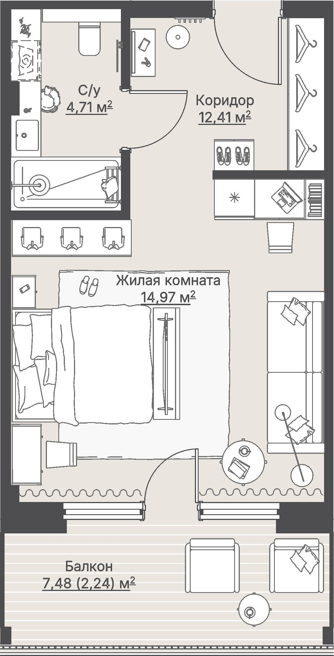 1 к. квартира (гостиничный номер), отель Шермонт 3 очередь, ул. Весенняя,  кв. 719, пд.1, эт. 7/12, 34,7 м², 14 179 000 ₽, 408 617 ₽/м²