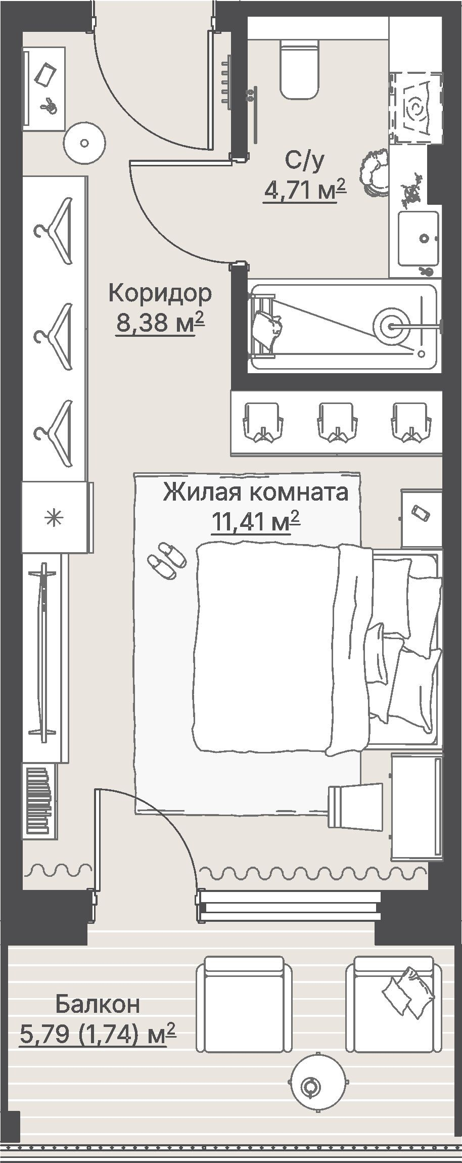 1 к. квартира (гостиничный номер), отель Шермонт 3 очередь, ул. Весенняя,  кв. 518, пд.1, эт. 5/12, 26,33 м², 11 444 000 ₽, 434 637 ₽/м²