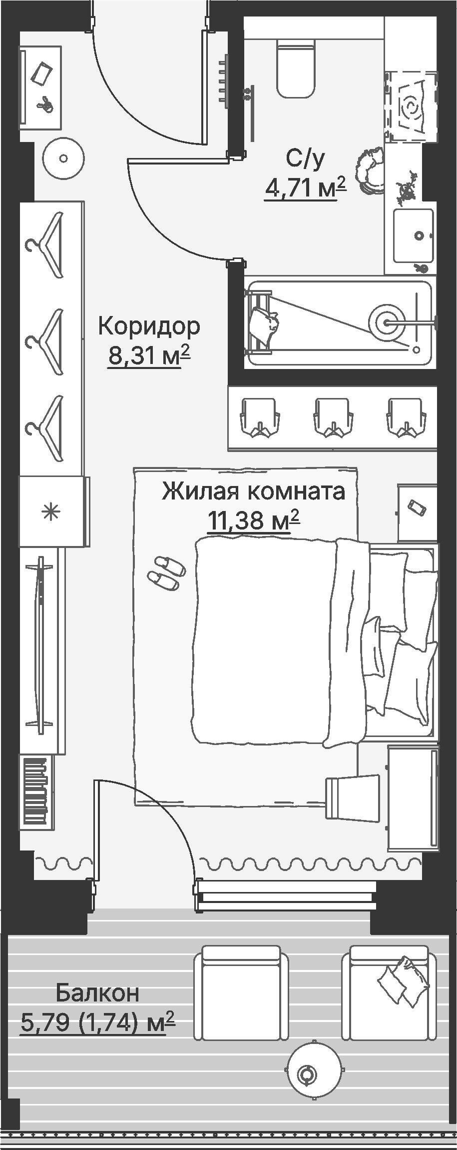 1 к. квартира (гостиничный номер), отель Шермонт 3 очередь, ул. Весенняя,  кв. 416, пд.1, эт. 4/12, 26,23 м², 11 371 000 ₽, 433 511 ₽/м²