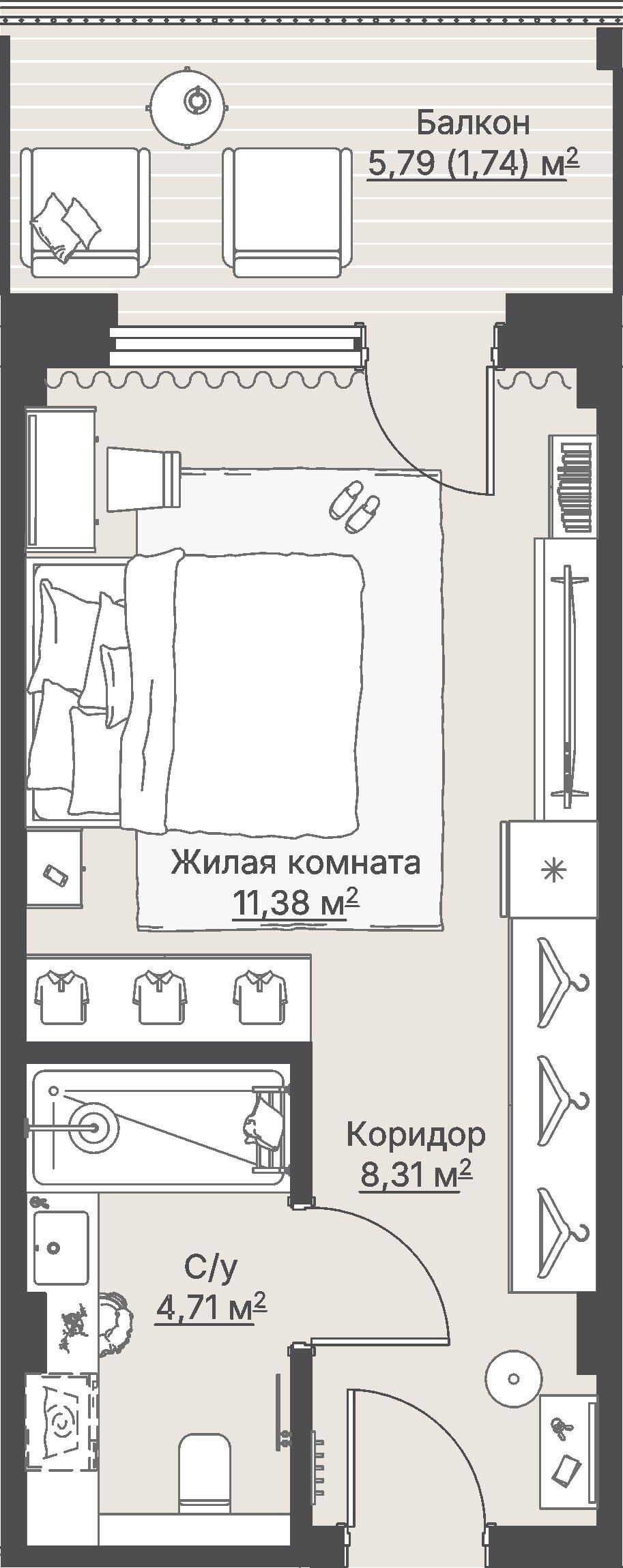 1 к. квартира (гостиничный номер), отель Шермонт 3 очередь, ул. Весенняя,  кв. 403, пд.1, эт. 4/12, 26,23 м², 12 396 000 ₽, 472 589 ₽/м²