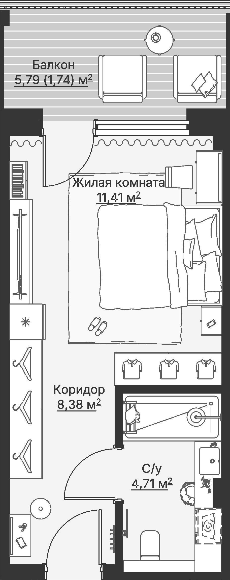 1 к. квартира (гостиничный номер), отель Шермонт 3 очередь, ул. Весенняя,  кв. 822, пд.1, эт. 8/12, 26,24 м², 13 482 000 ₽, 513 796 ₽/м²