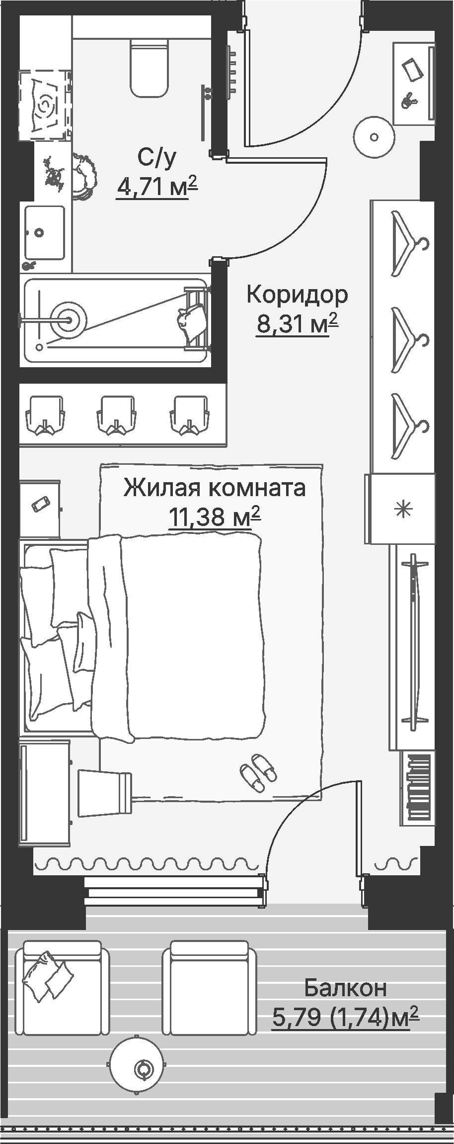 1 к. квартира (гостиничный номер), отель Шермонт 3 очередь, ул. Весенняя,  кв. 411, пд.1, эт. 4/12, 26,23 м², 11 371 000 ₽, 433 511 ₽/м²
