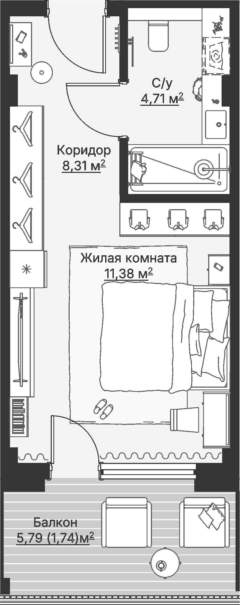 1 к. квартира (гостиничный номер), отель Шермонт 3 очередь, ул. Весенняя,  кв. 610, пд.1, эт. 6/12, 26,23 м², 11 519 000 ₽, 439 154 ₽/м²