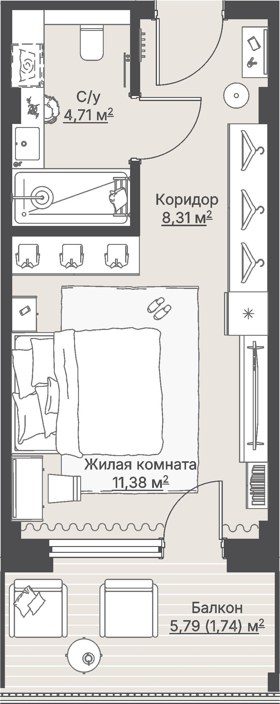1 к. квартира (гостиничный номер), отель Шермонт 3 очередь, ул. Весенняя,  кв. 617, пд.1, эт. 6/12, 26,23 м², 11 519 000 ₽, 439 154 ₽/м²
