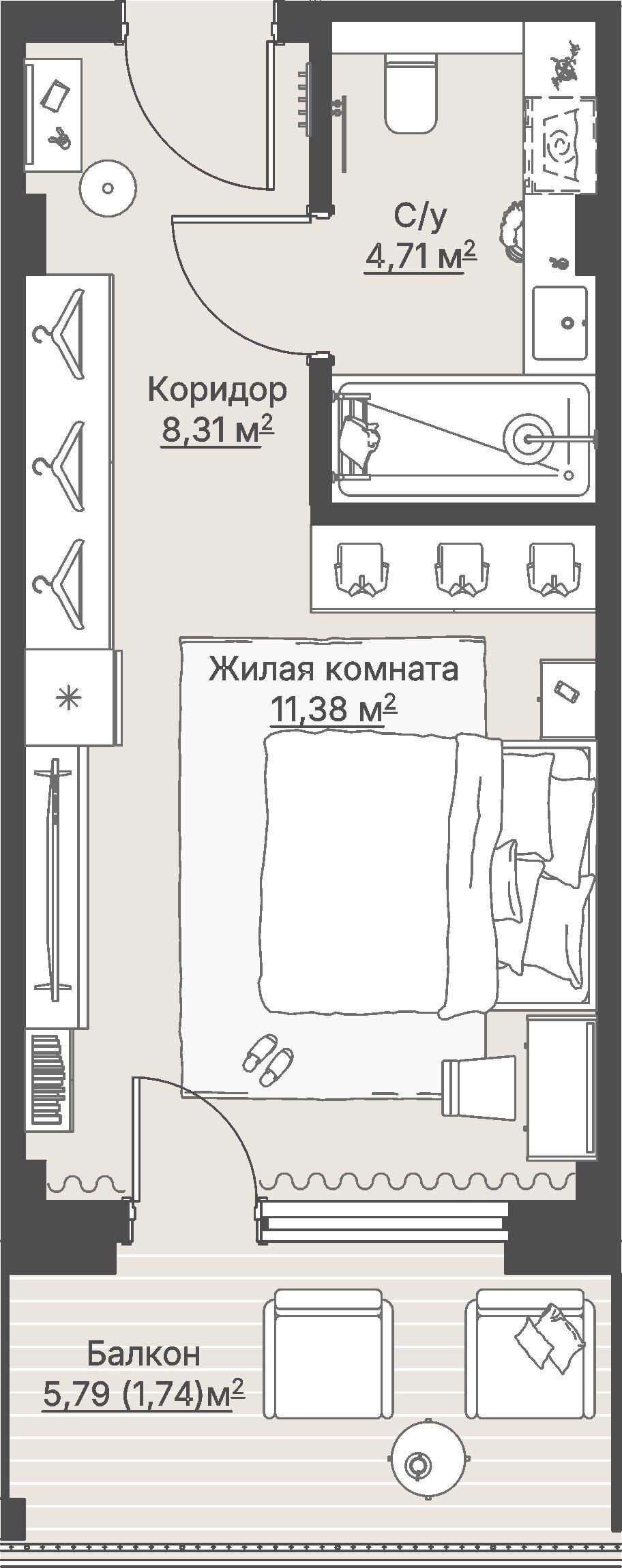 1 к. квартира (гостиничный номер), отель Шермонт 3 очередь, ул. Весенняя,  кв. 710, пд.1, эт. 7/12, 26,23 м², 11 583 000 ₽, 441 594 ₽/м²