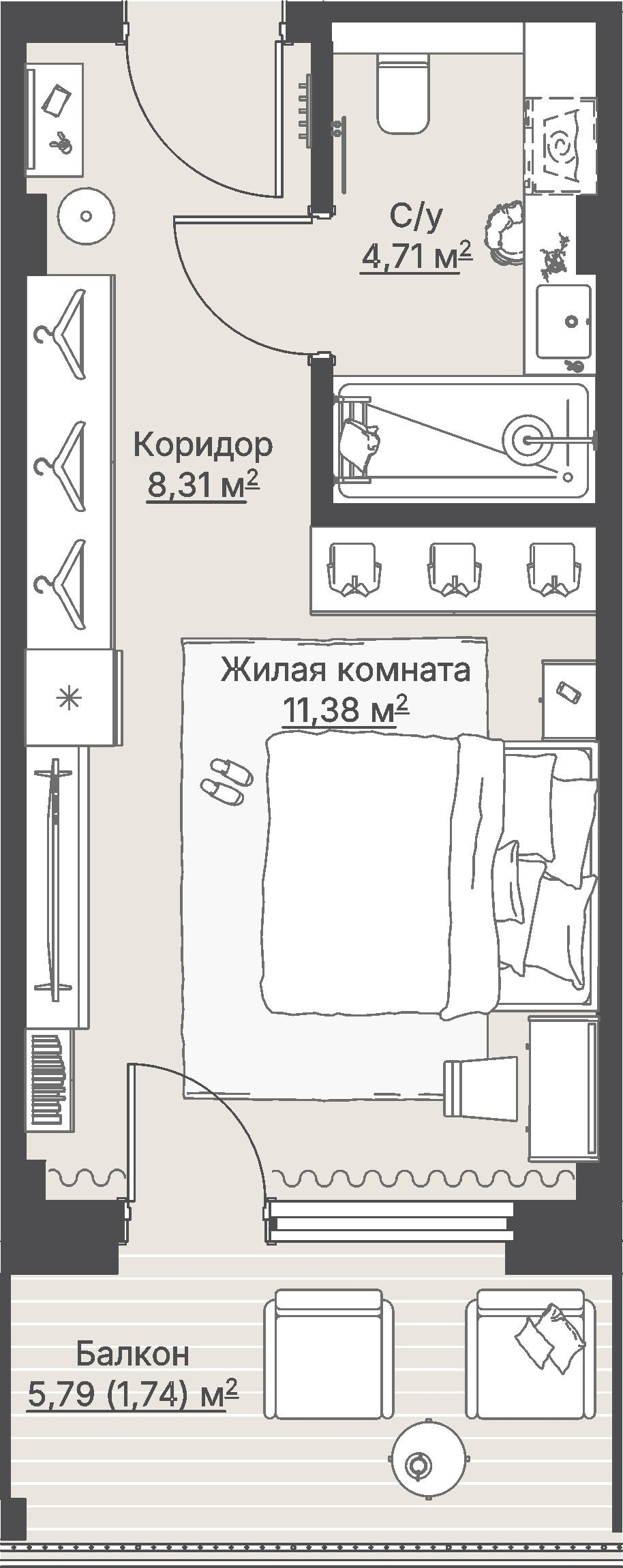 1 к. квартира (гостиничный номер), отель Шермонт 3 очередь, ул. Весенняя,  кв. 416, пд.1, эт. 4/12, 26,23 м², 11 371 000 ₽, 433 511 ₽/м²
