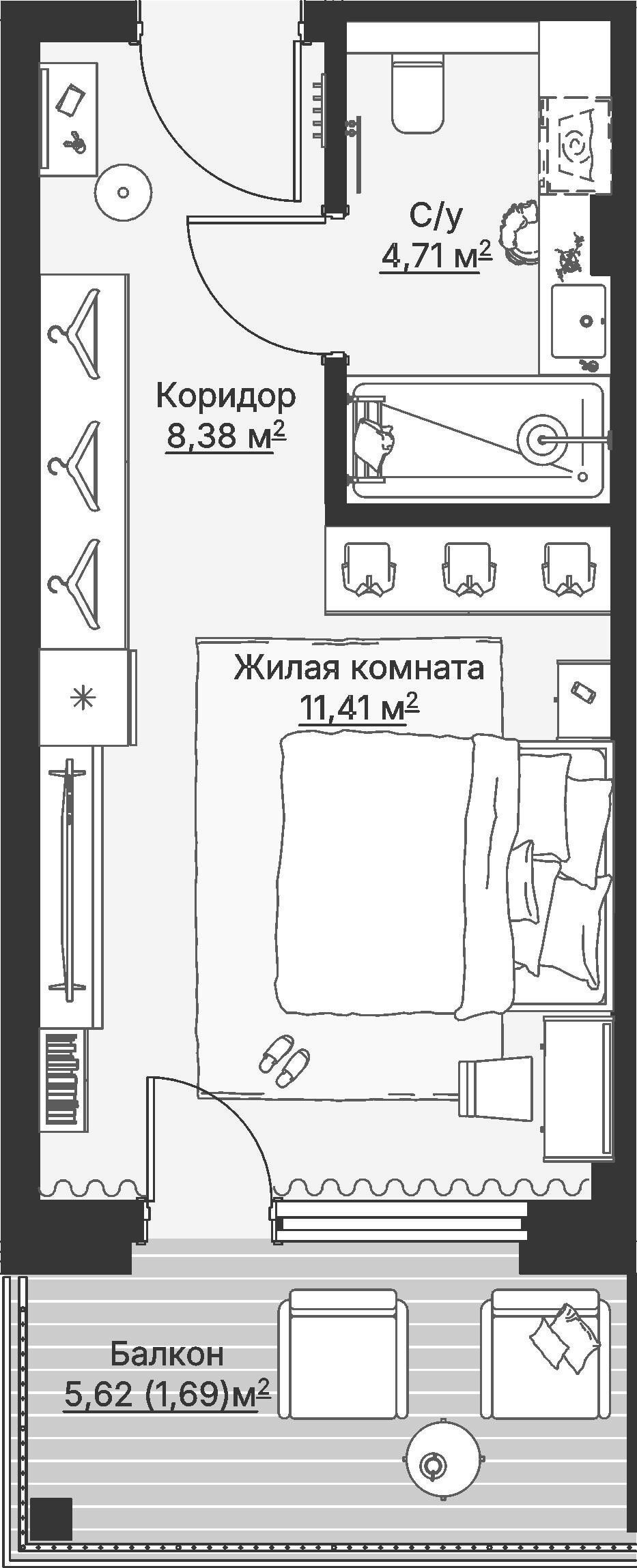 1 к. квартира (гостиничный номер), отель Шермонт 3 очередь, ул. Весенняя,  кв. 712, пд.1, эт. 7/12, 26,33 м², 11 583 000 ₽, 439 916 ₽/м²