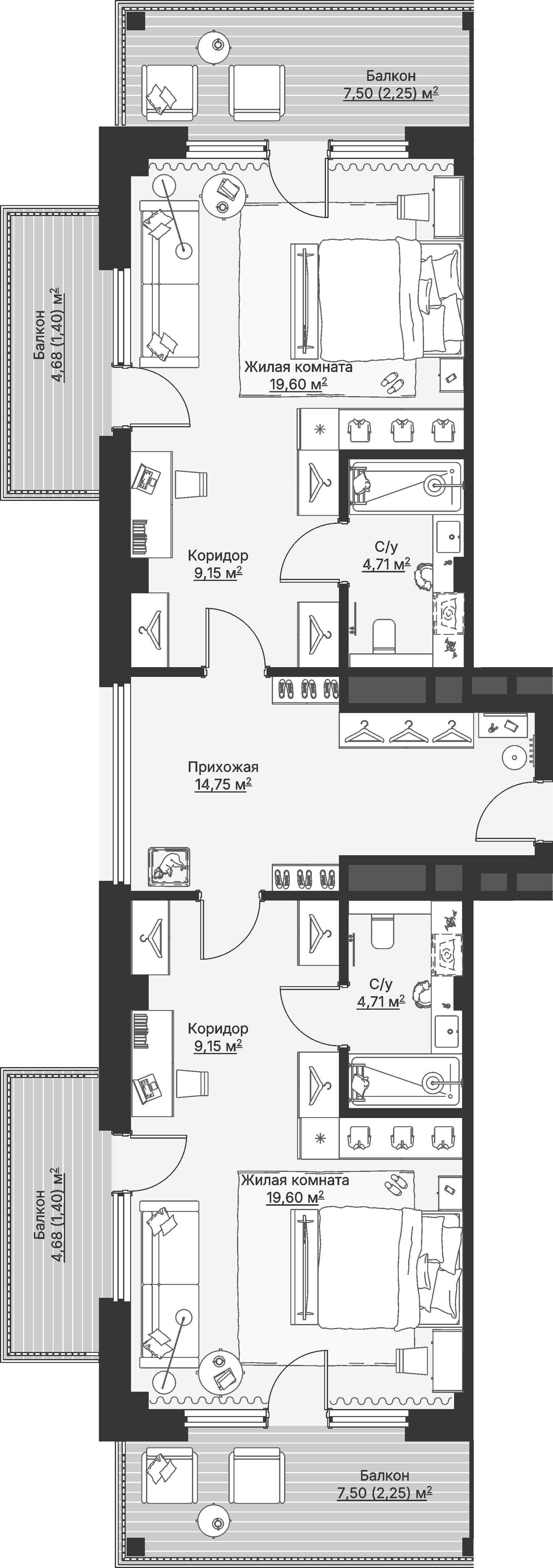 2 к. квартира (гостиничный номер), отель Шермонт 3 очередь, ул. Весенняя,  кв. 820, пд.1, эт. 8/12, 89,7 м², 31 785 000 ₽, 354 348 ₽/м²