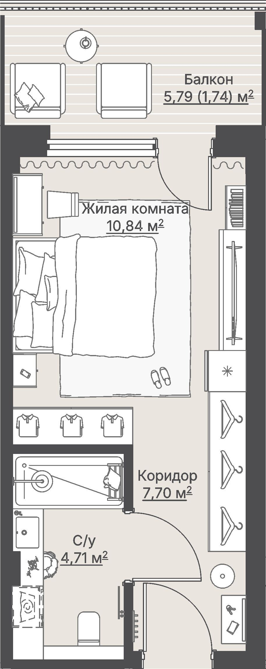 1 к. квартира, отель Шермонт 3 очередь, ул. Весенняя,  кв. 423, пд.1, эт. 4/12, 24,99 м², 11 874 000 ₽, 475 150 ₽/м²