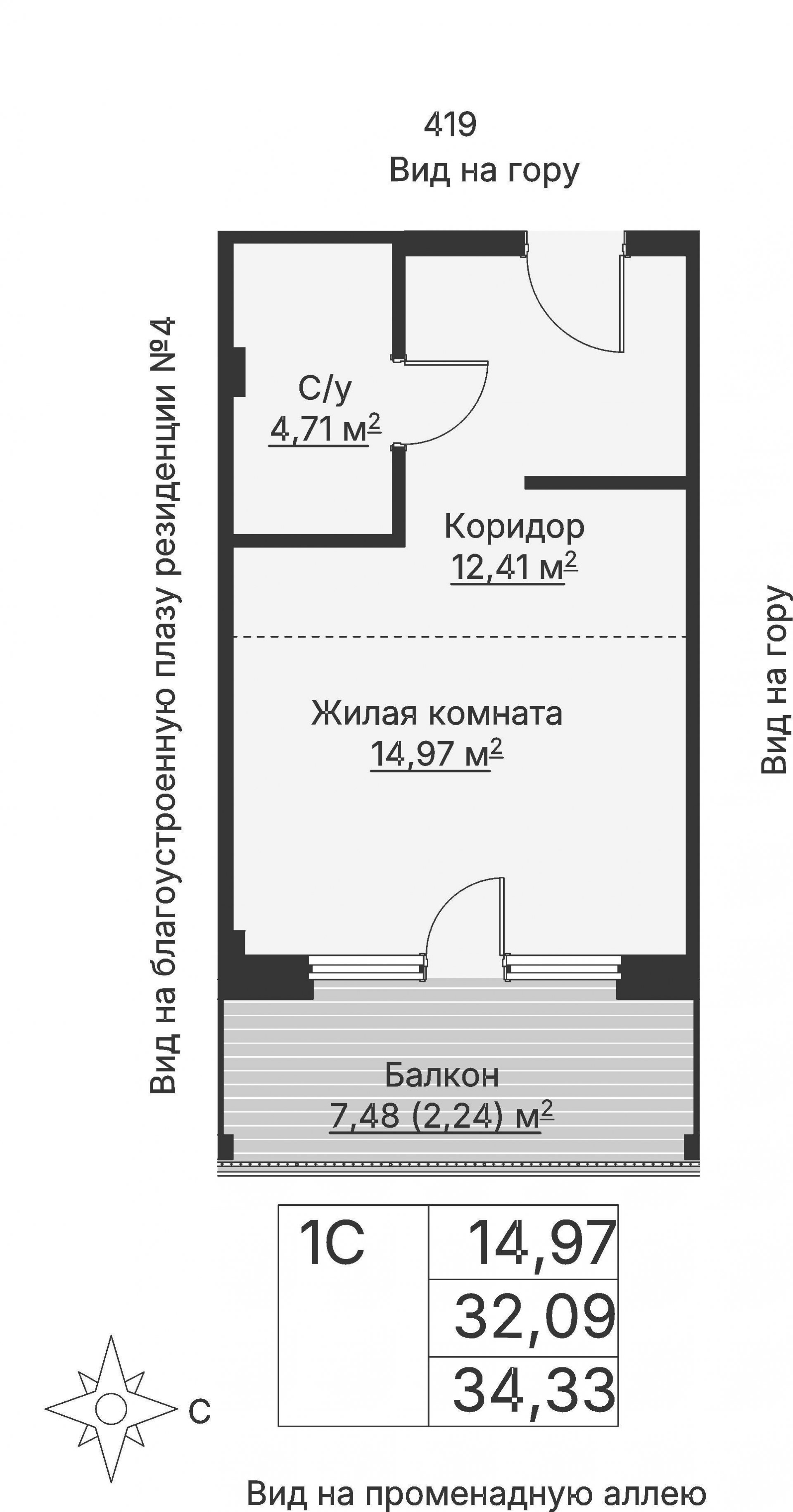 1 к. квартира (гостиничный номер), отель Шермонт 3 очередь, ул. Весенняя,  кв. 719, пд.1, эт. 7/12, 34,7 м², 14 179 000 ₽, 408 617 ₽/м²