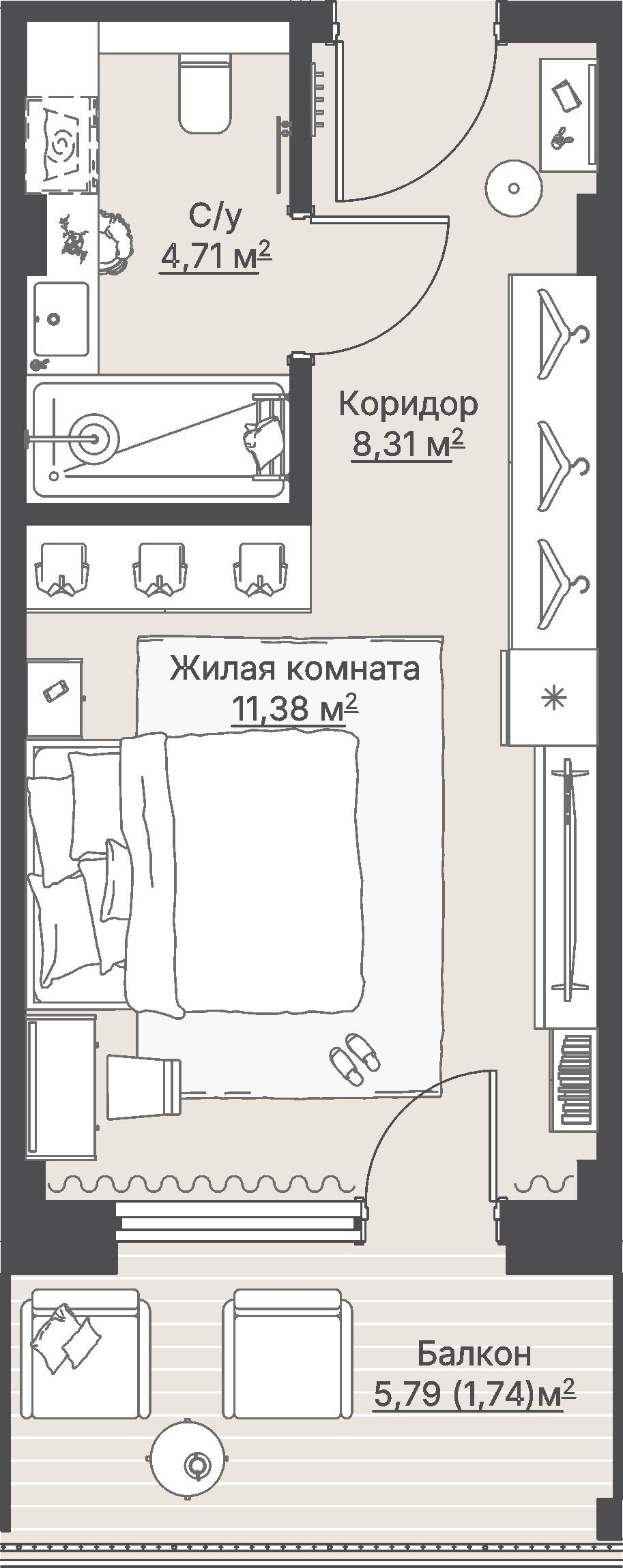 1 к. квартира (гостиничный номер), отель Шермонт 3 очередь, ул. Весенняя,  кв. 411, пд.1, эт. 4/12, 26,23 м², 11 371 000 ₽, 433 511 ₽/м²