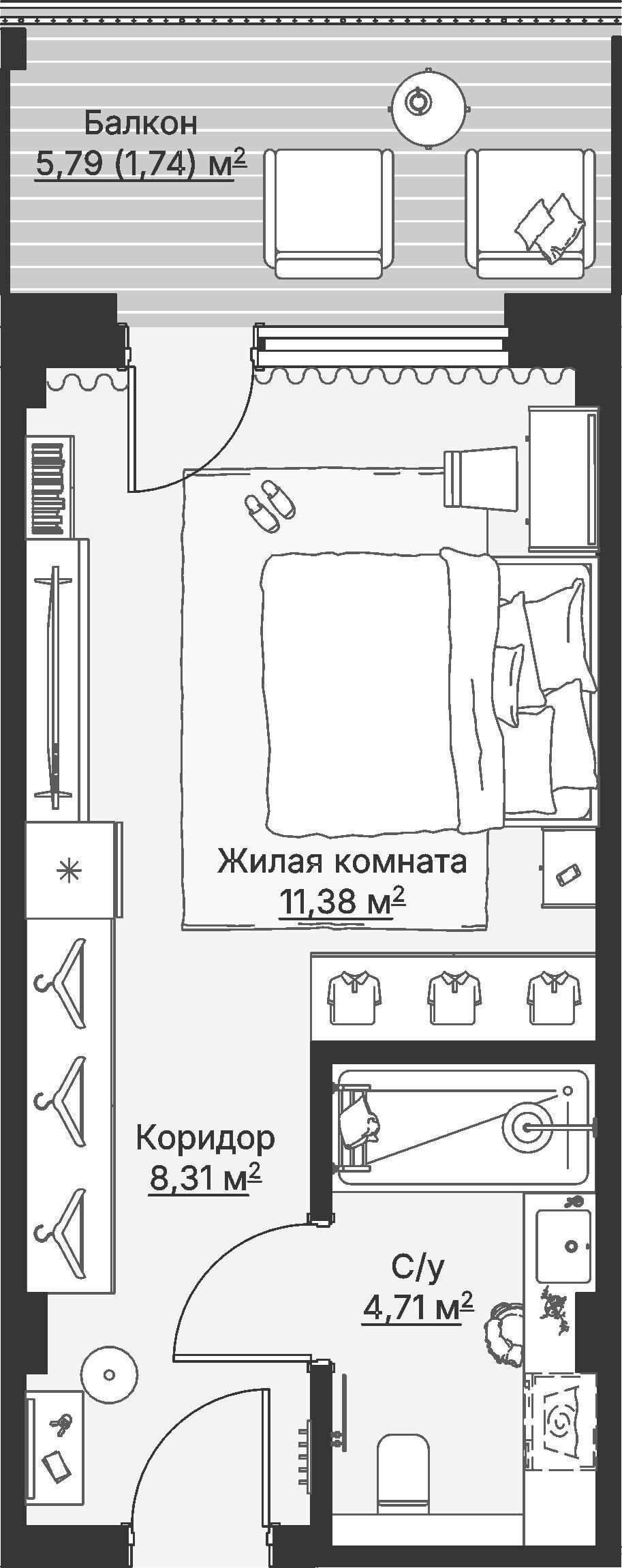 1 к. квартира (гостиничный номер), отель Шермонт 3 очередь, ул. Весенняя,  кв. 602, пд.1, эт. 6/12, 26,23 м², 12 629 000 ₽, 481 472 ₽/м²