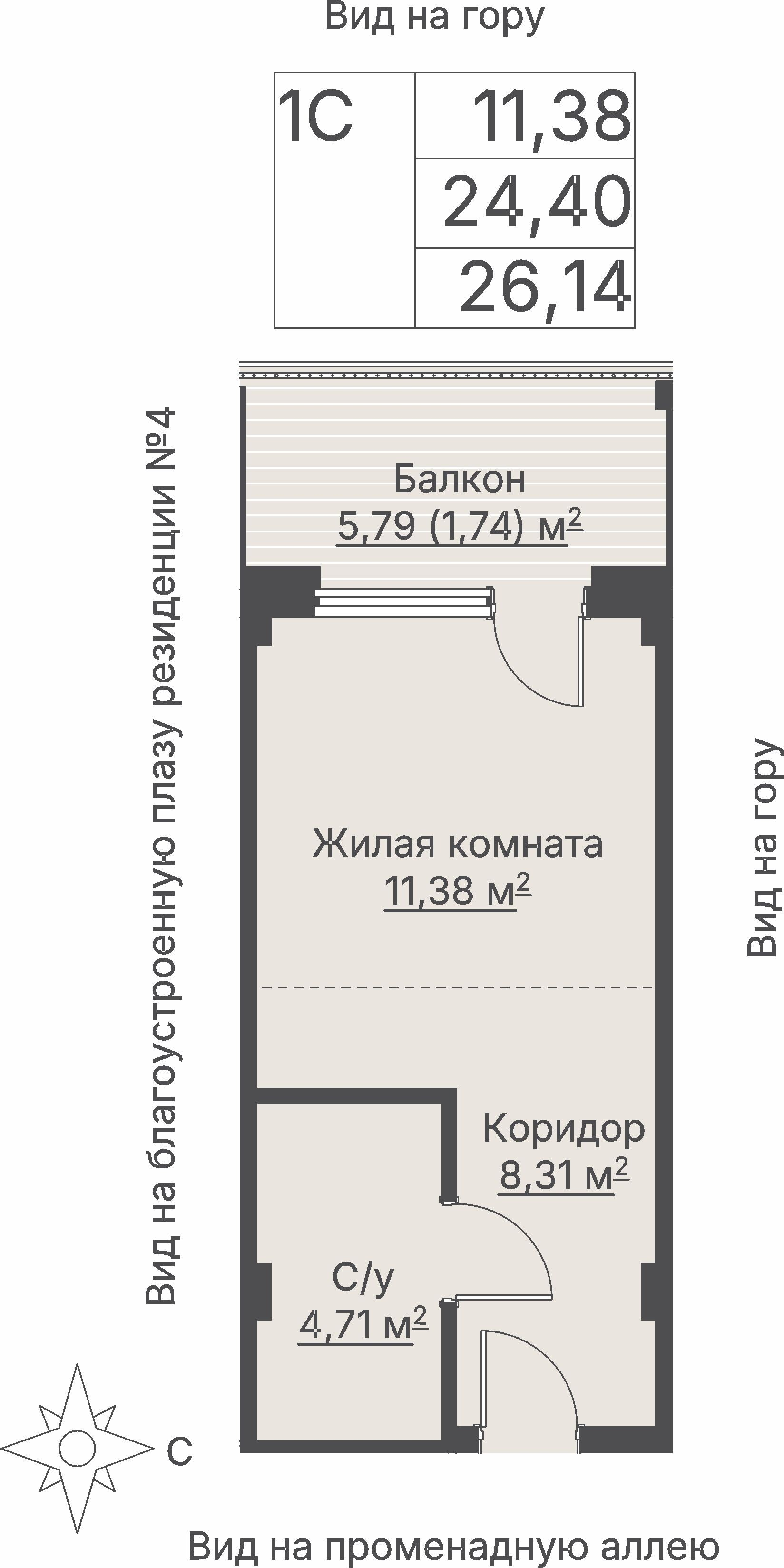 1 к. квартира (гостиничный номер), отель Шермонт 3 очередь, ул. Весенняя,  кв. 403, пд.1, эт. 4/12, 26,23 м², 12 396 000 ₽, 472 589 ₽/м²