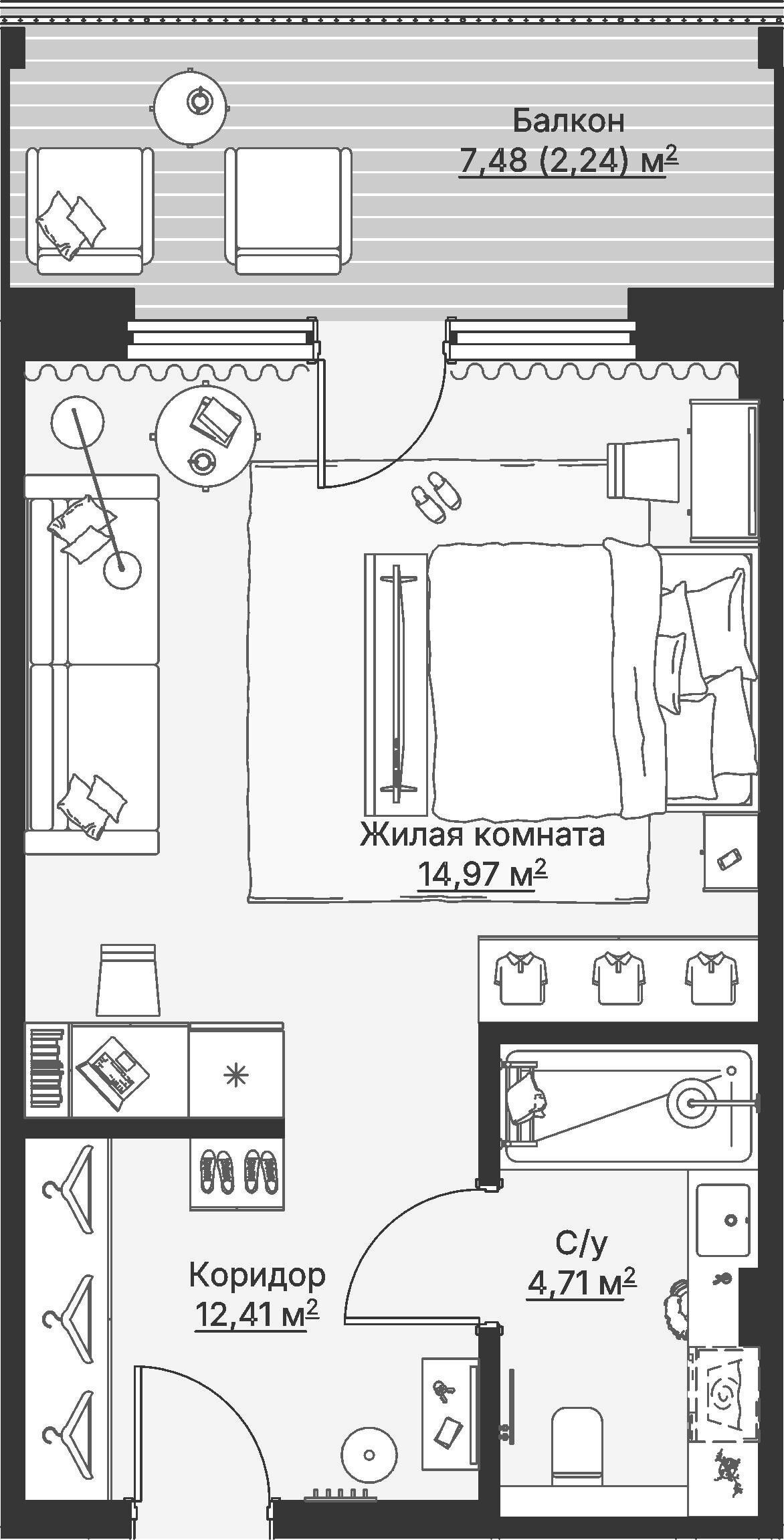 1 к. квартира (гостиничный номер), отель Шермонт 3 очередь, ул. Весенняя,  кв. 506, пд.1, эт. 5/12, 34,7 м², 15 507 000 ₽, 446 888 ₽/м²