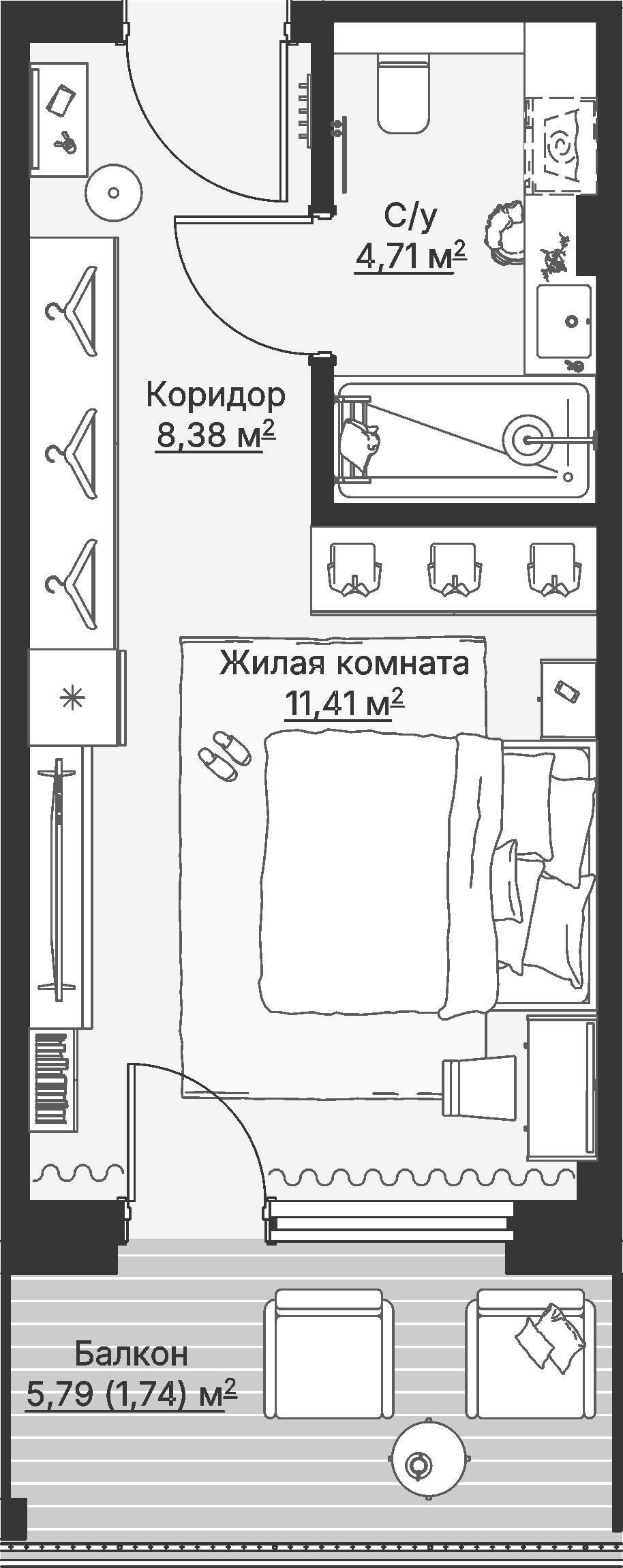 1 к. квартира (гостиничный номер), отель Шермонт 3 очередь, ул. Весенняя,  кв. 518, пд.1, эт. 5/12, 26,33 м², 11 444 000 ₽, 434 637 ₽/м²