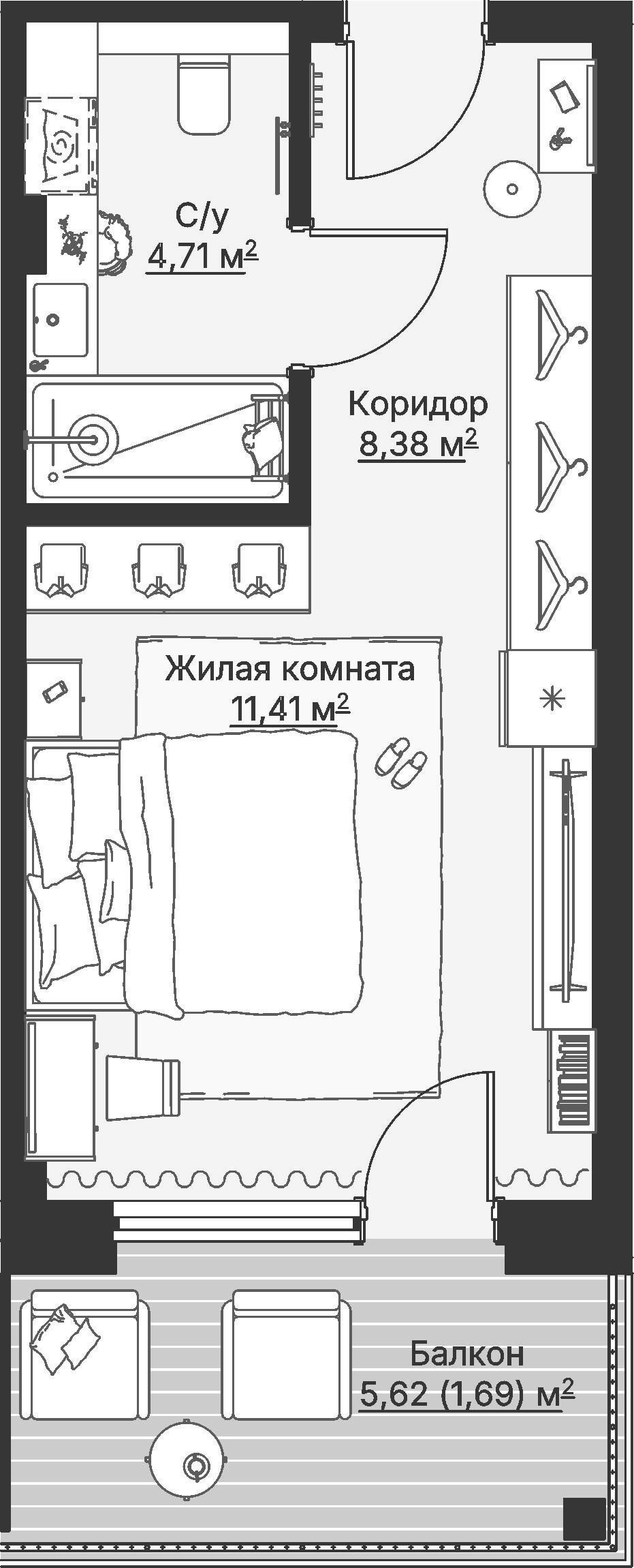 1 к. квартира (гостиничный номер), отель Шермонт 3 очередь, ул. Весенняя,  кв. 515, пд.1, эт. 5/12, 26,33 м², 11 444 000 ₽, 434 637 ₽/м²
