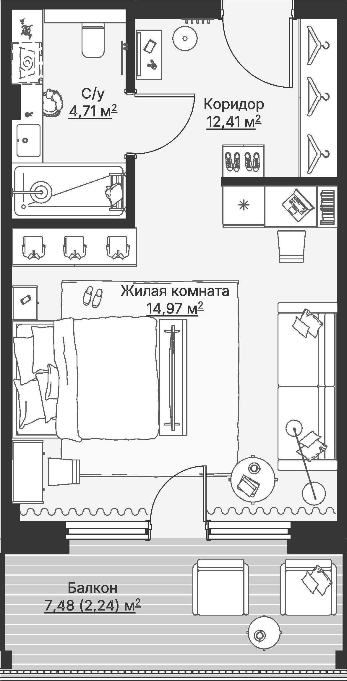 1 к. квартира (гостиничный номер), отель Шермонт 3 очередь, ул. Весенняя,  кв. 719, пд.1, эт. 7/12, 34,7 м², 14 179 000 ₽, 408 617 ₽/м²