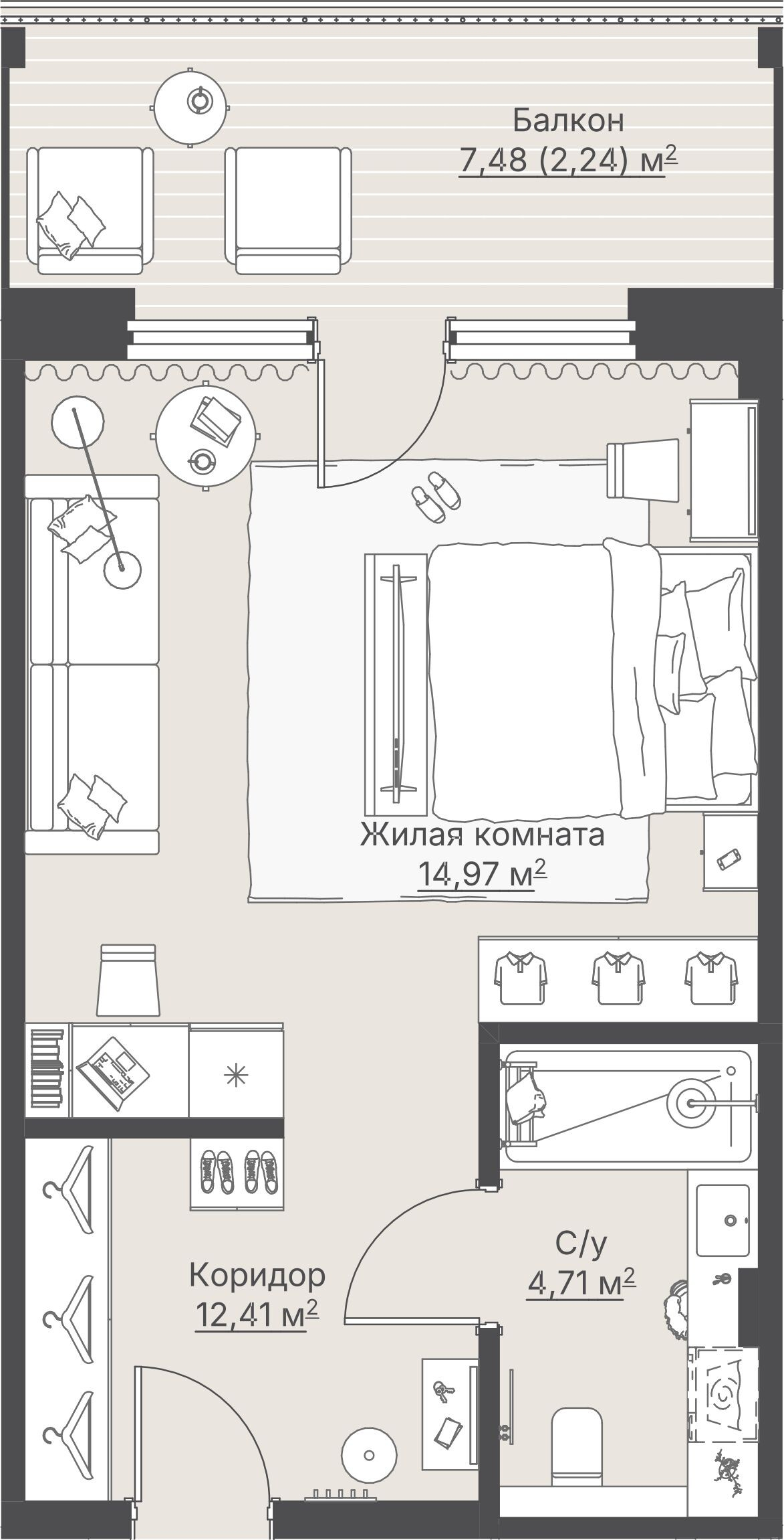1 к. квартира, отель Шермонт 3 очередь, ул. Весенняя,  кв. 506, пд.1, эт. 5/12, 34,7 м², 15 507 000 ₽, 446 888 ₽/м²