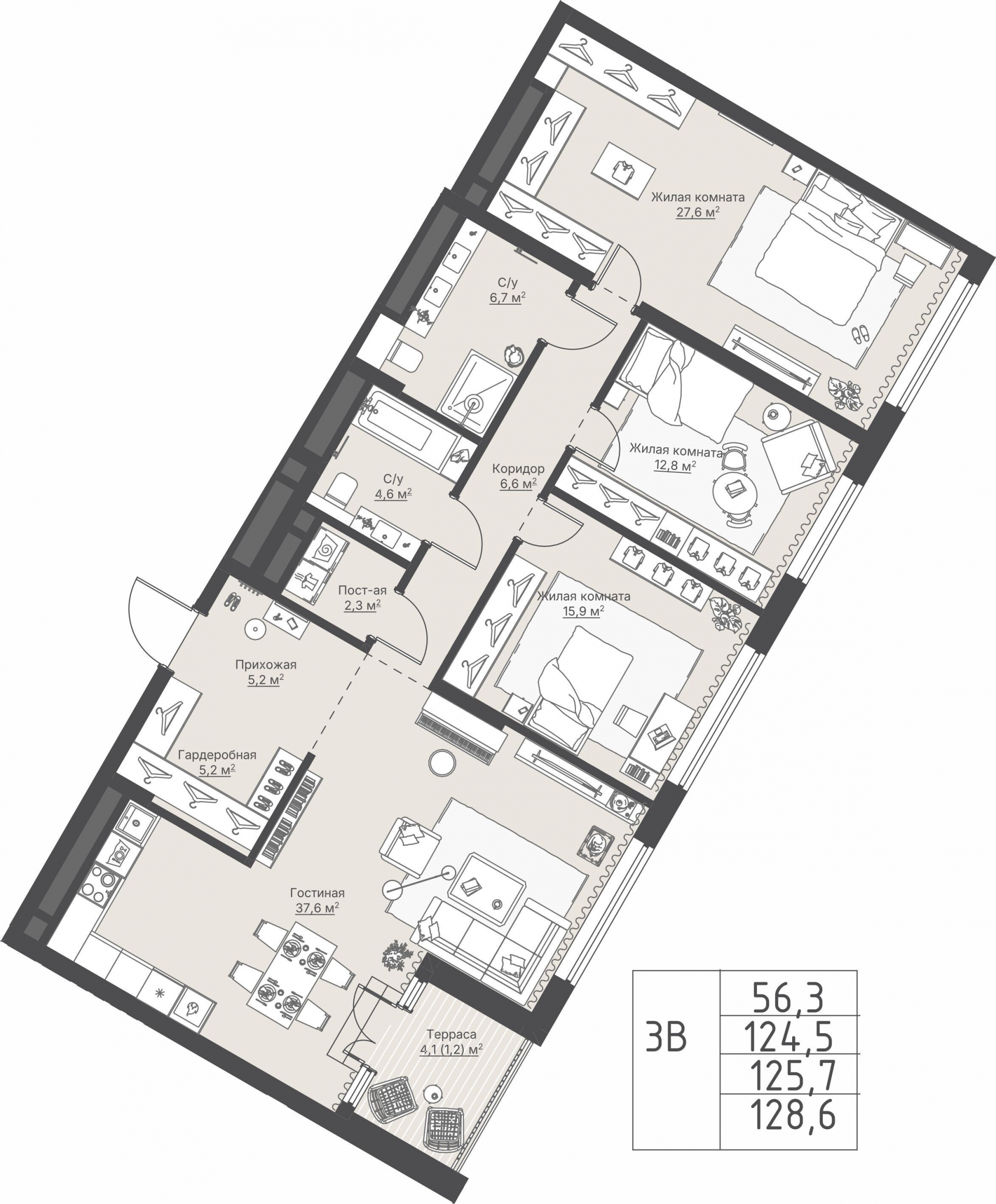 3 к. квартира, ЖК «Никольский» 2 очередь, ул. Белинского, д. 109/5,  кв. К4-26-4, пд.4, эт. 26/27, 125,7 м², 33 189 000 ₽, 264 033 ₽/м²