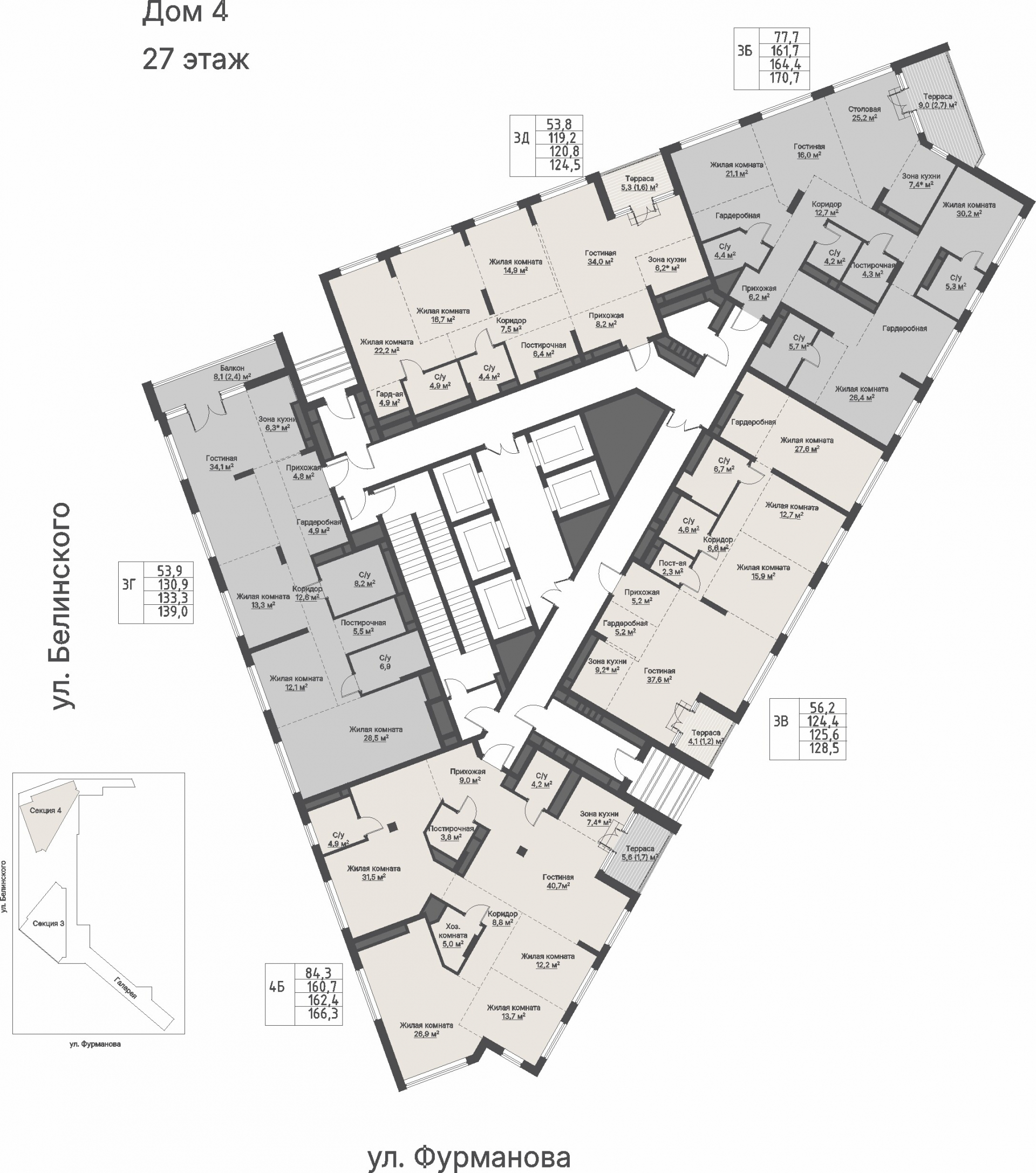 3 к. квартира, ЖК «Никольский» 2 очередь, ул. Белинского, д. 109/5,  кв. К4-27-4, пд.4, эт. 27/27, 125,6 м², 34 425 000 ₽, 274 084 ₽/м²
