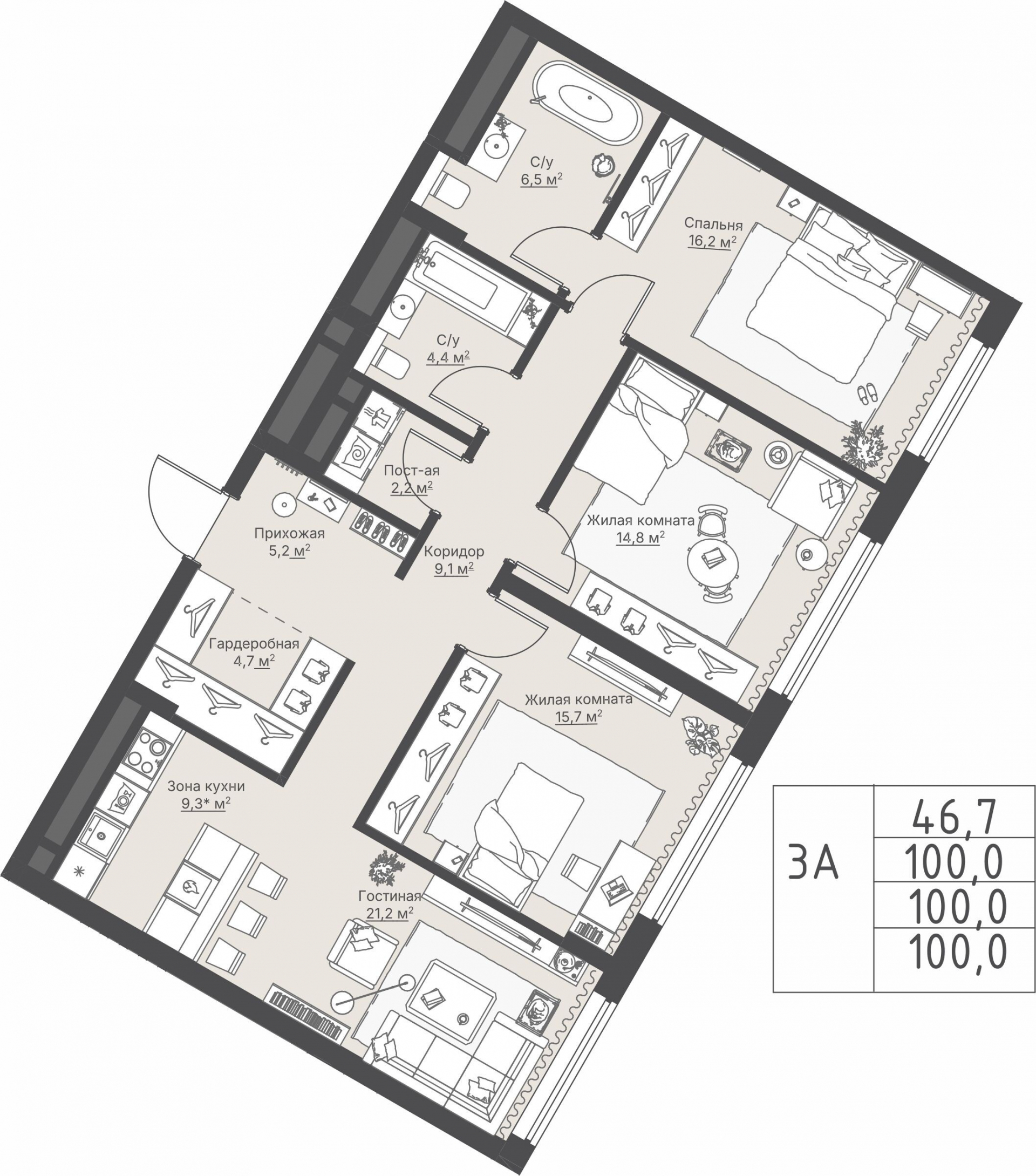3 к. квартира, ЖК «Никольский» 2 очередь, ул. Белинского, д. 109/5,  кв. К4-16-6, пд.4, эт. 16/27, 100 м², 23 893 000 ₽, 238 930 ₽/м²