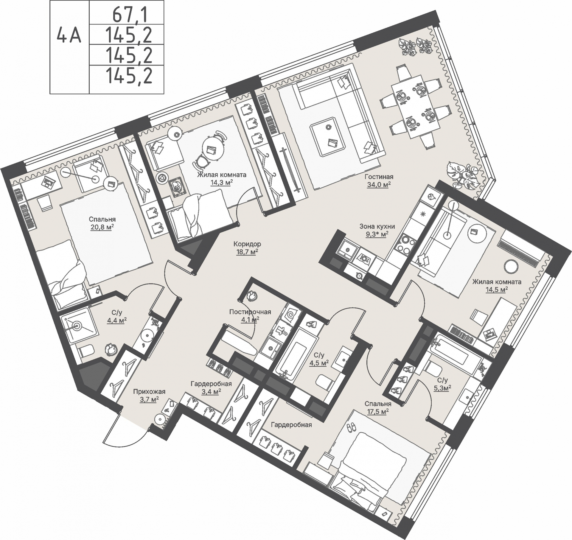 4 к. квартира, ЖК «Никольский» 2 очередь, ул. Белинского, д. 109/5,  кв. К4-4-4, пд.4, эт. 4/27, 145,2 м², 28 850 000 ₽, 198 691 ₽/м²