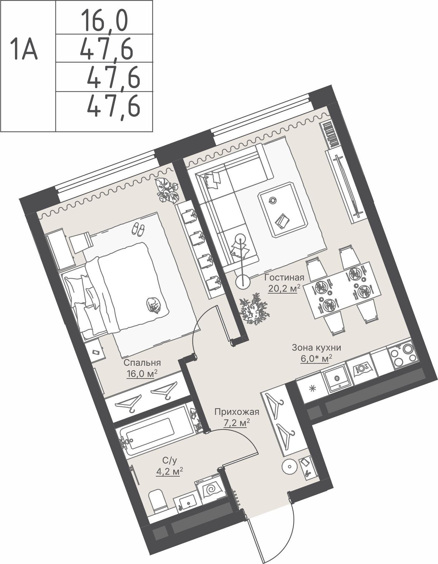 1 к. квартира, ЖК «Никольский» 2 очередь, ул. Белинского, д. 109/5,  кв. К4-17-3, пд.4, эт. 17/27, 47,6 м², 13 843 000 ₽, 290 819 ₽/м²