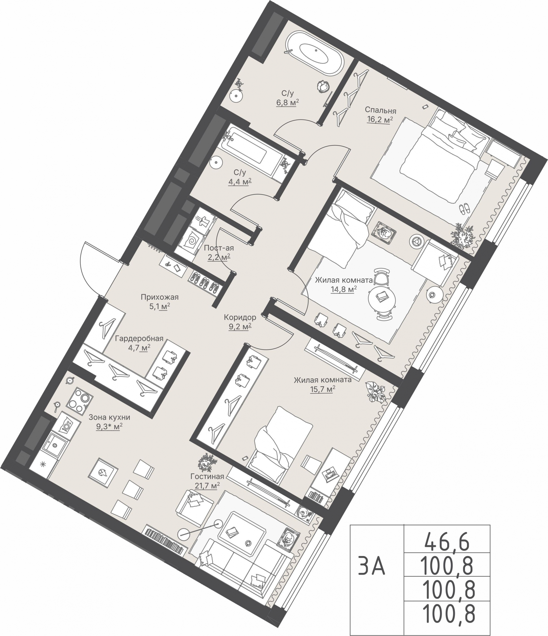 3 к. квартира, ЖК «Никольский» 2 очередь, ул. Белинского, д. 109/5,  кв. К4-5-6, пд.4, эт. 5/27, 100,8 м², 21 805 000 ₽, 216 319 ₽/м²